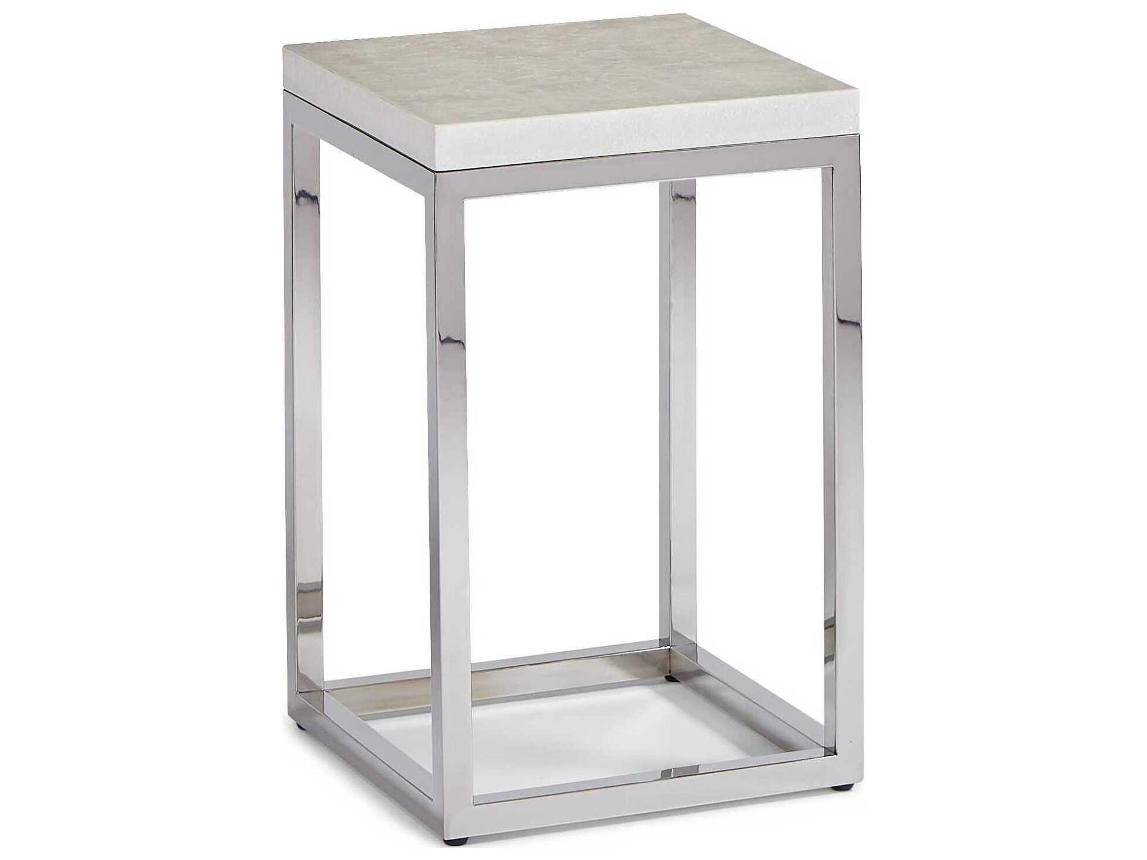 Sherrill Occasional Aspen Square Marble White Lacquer Polished Stainless Steel Accent Table