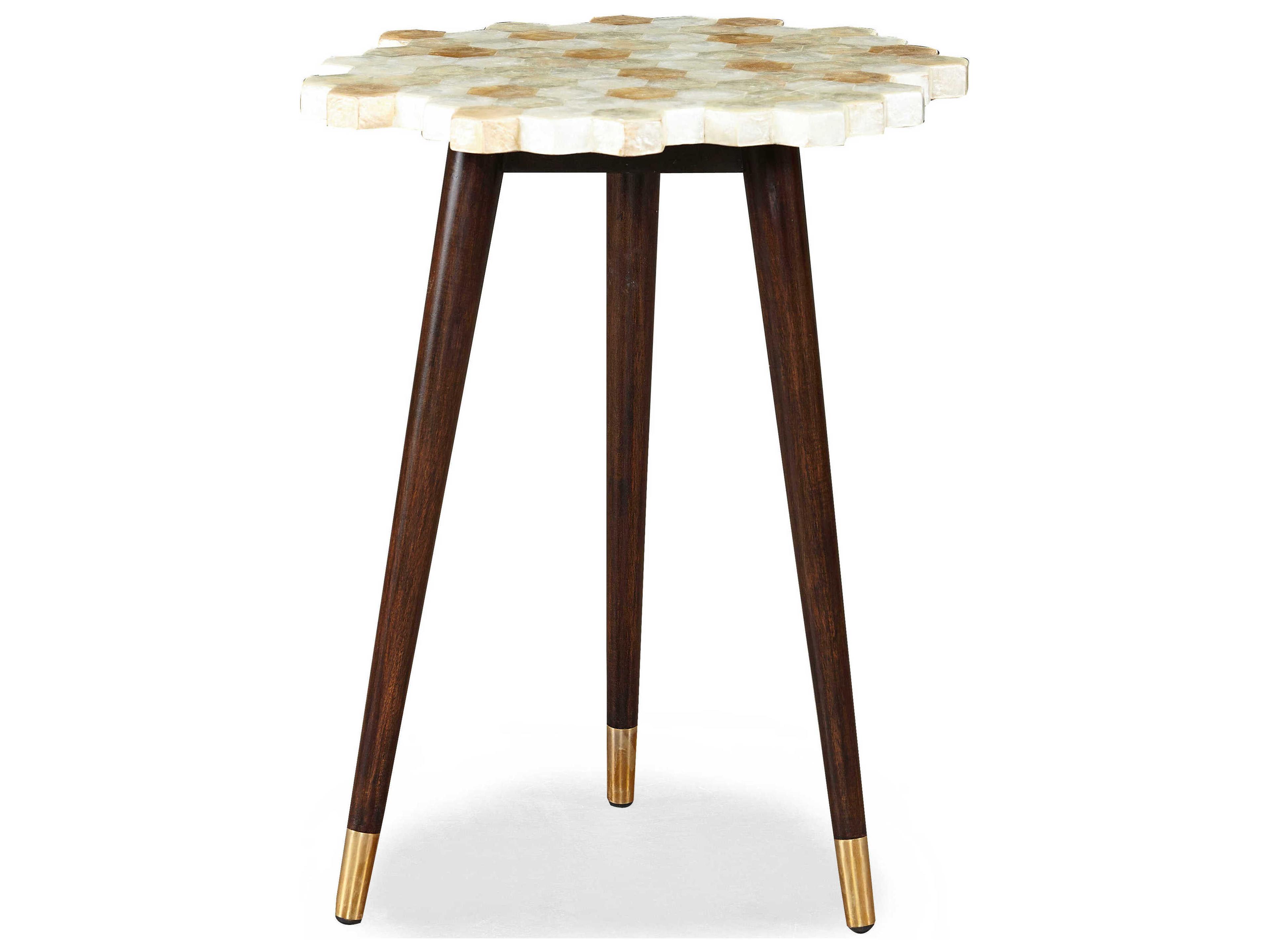 Sherrill Occasional Masterpiece Mateo Burnt Capiz Shell Top Walnut Base Accent Table