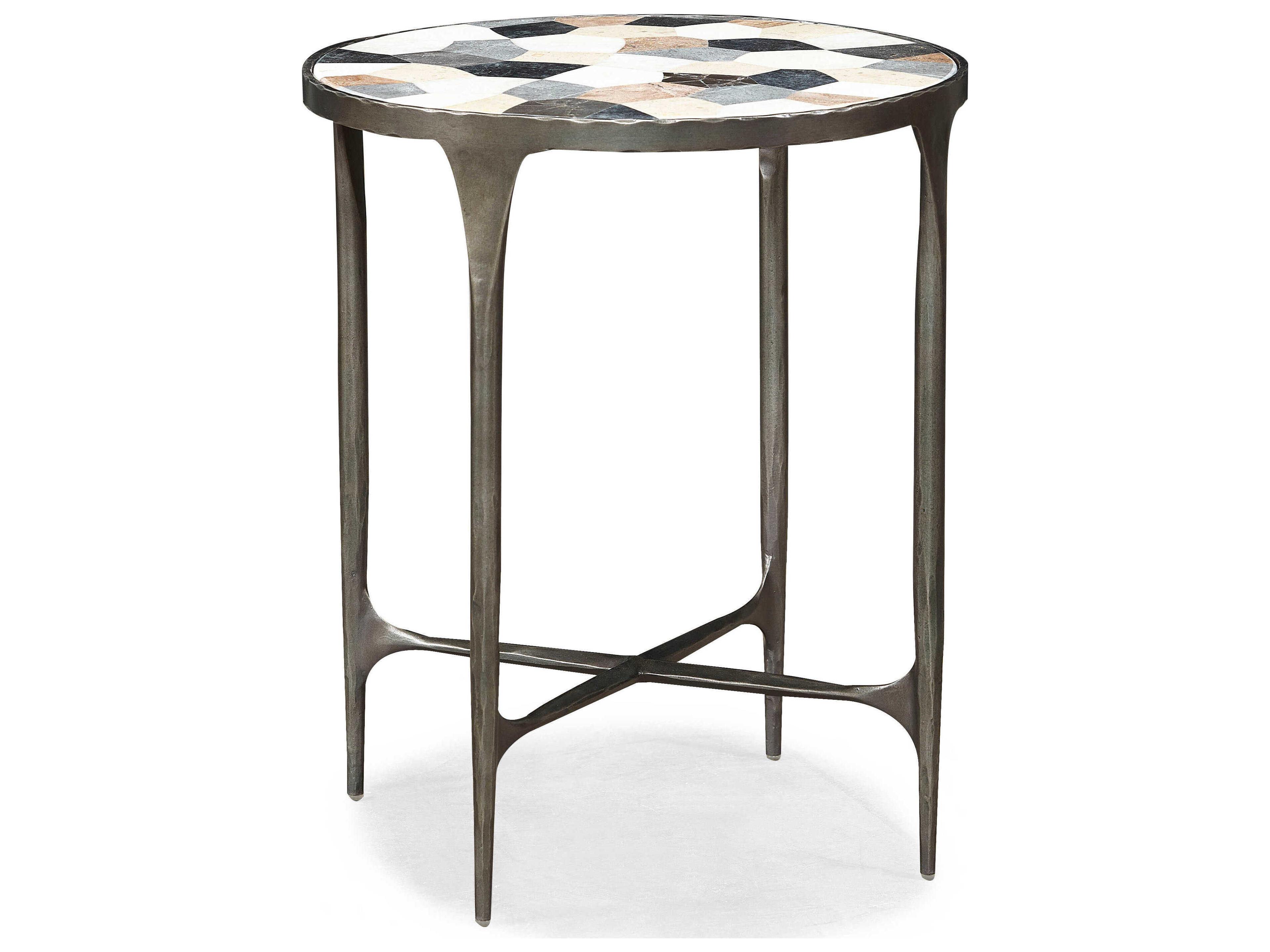 Sherrill Occasional Masterpiece Zola Round Assorted Stone Natural Iron End Table