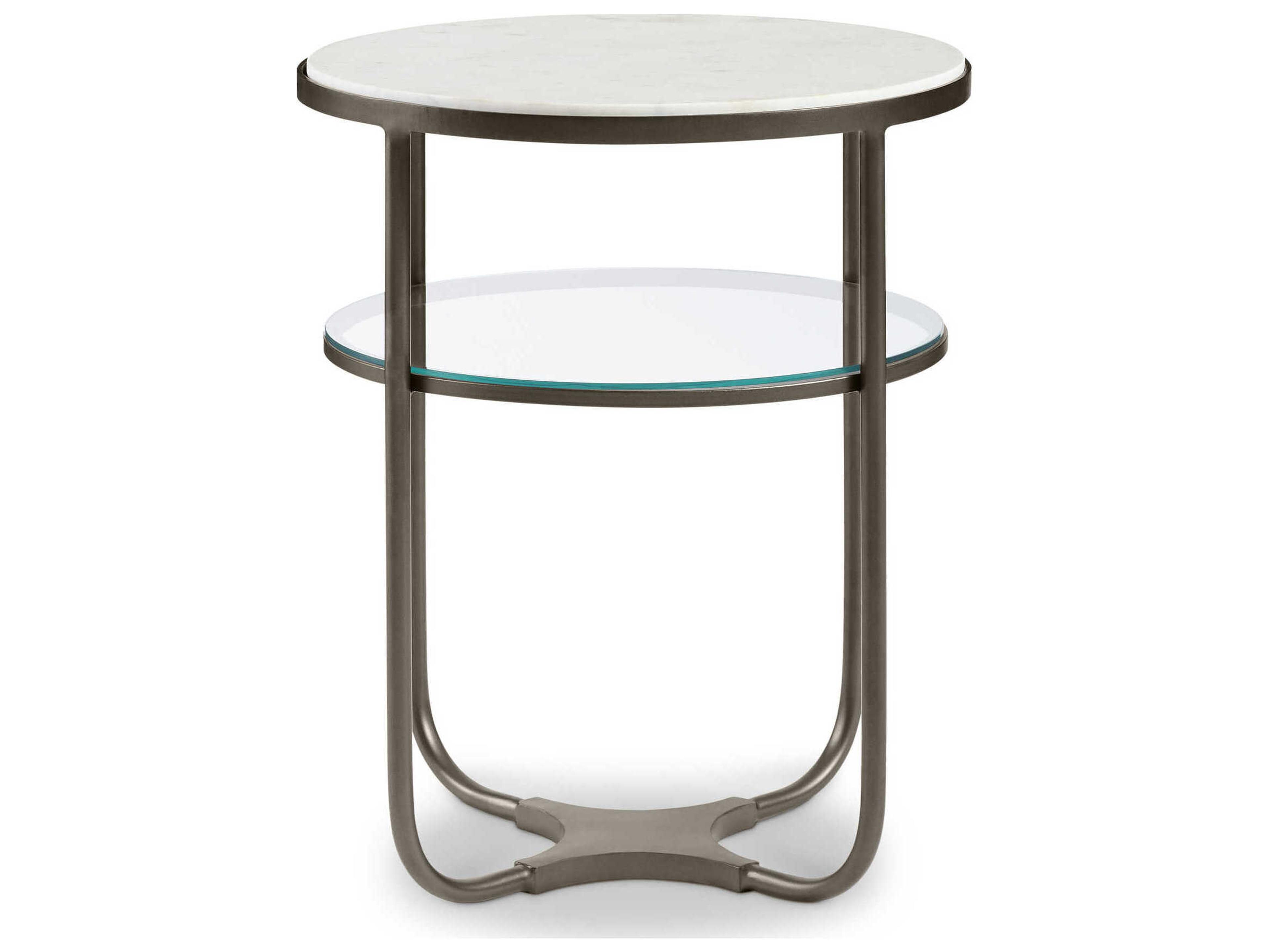 Sherrill Occasional Masterpiece Nash Round Marble Aged Bronze White End Table