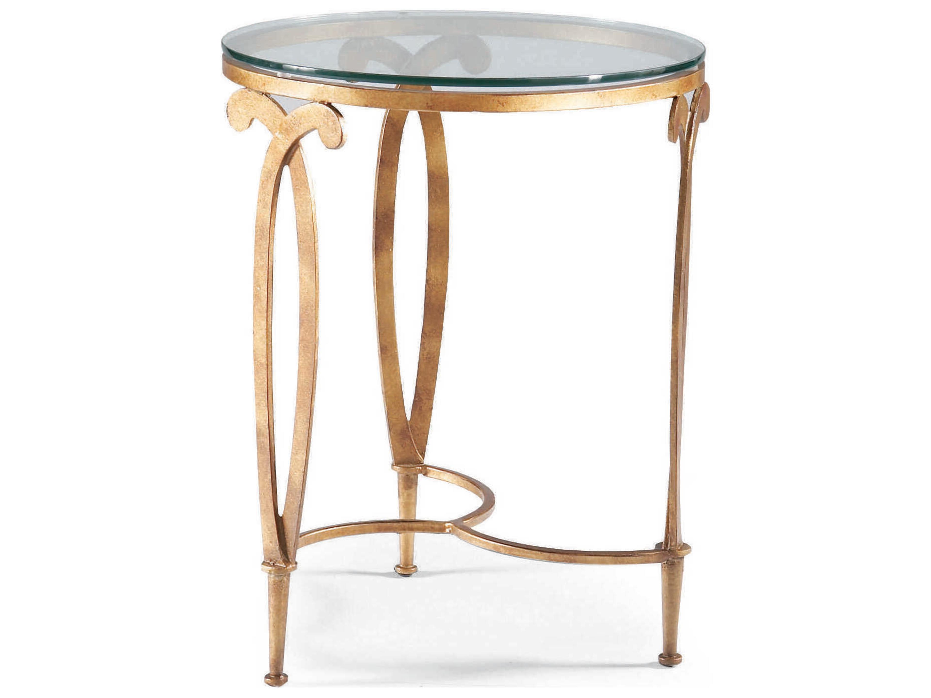 Sherrill Occasional Fleur-de-lis Round Glass Antique Muted Gold Accent Table