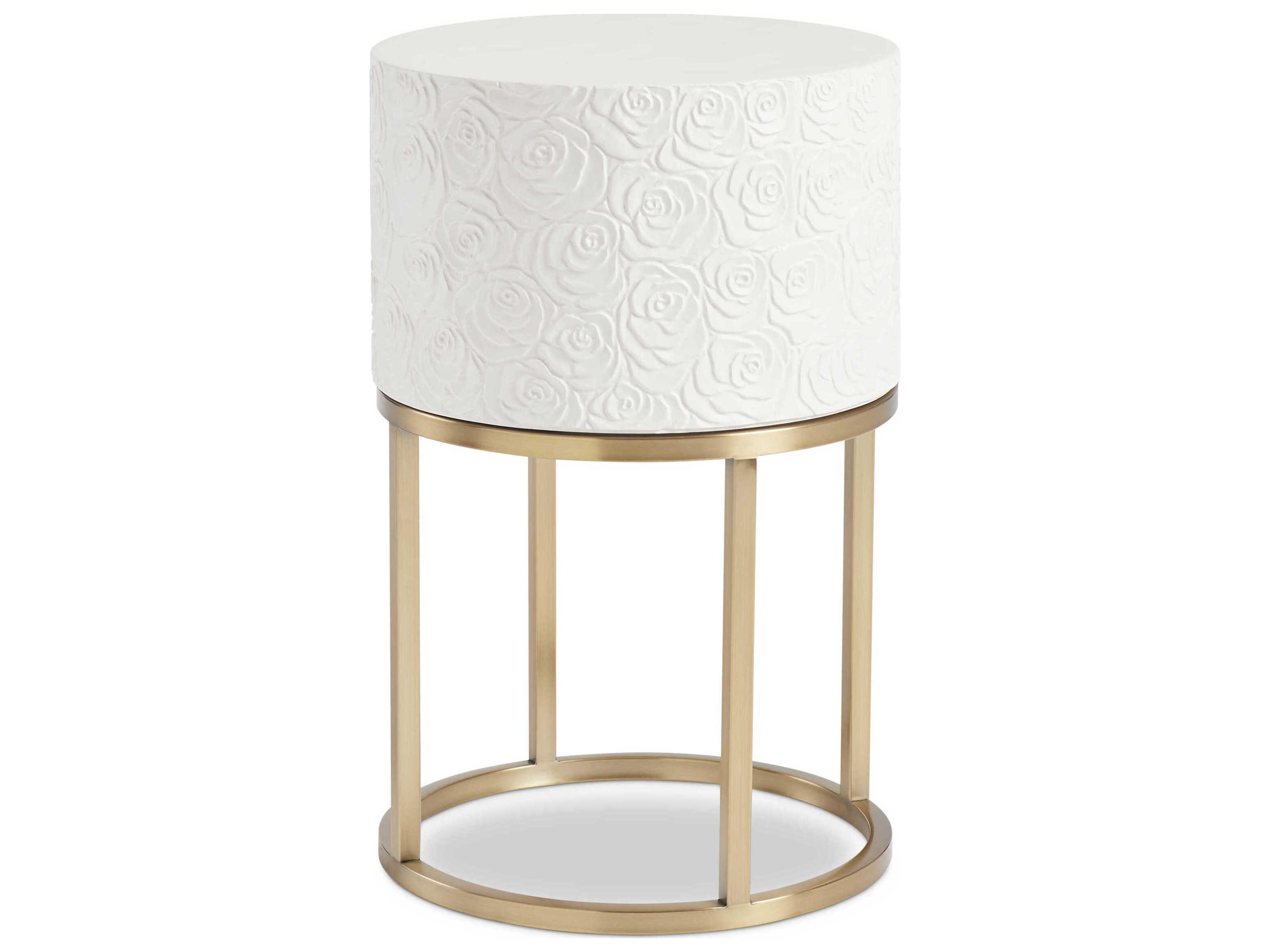 Sherrill Occasional Voyage Maison Lavish Atelier Round Wood Matte White Satin Brass Accent Table