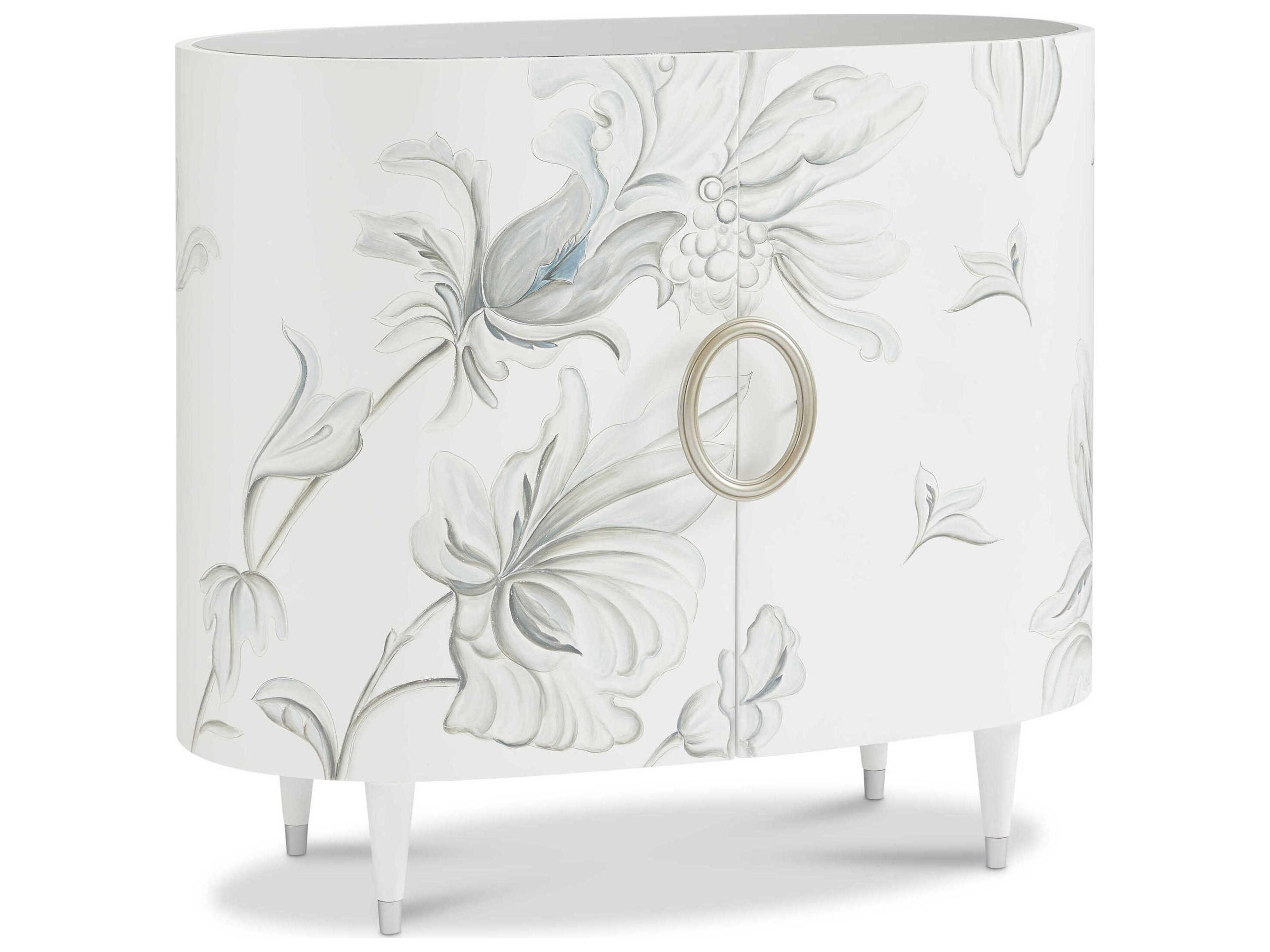 Sherrill Occasional Voyage Maison Lavish Daphne Ovla White Silver Handpainted Design Accent Chest