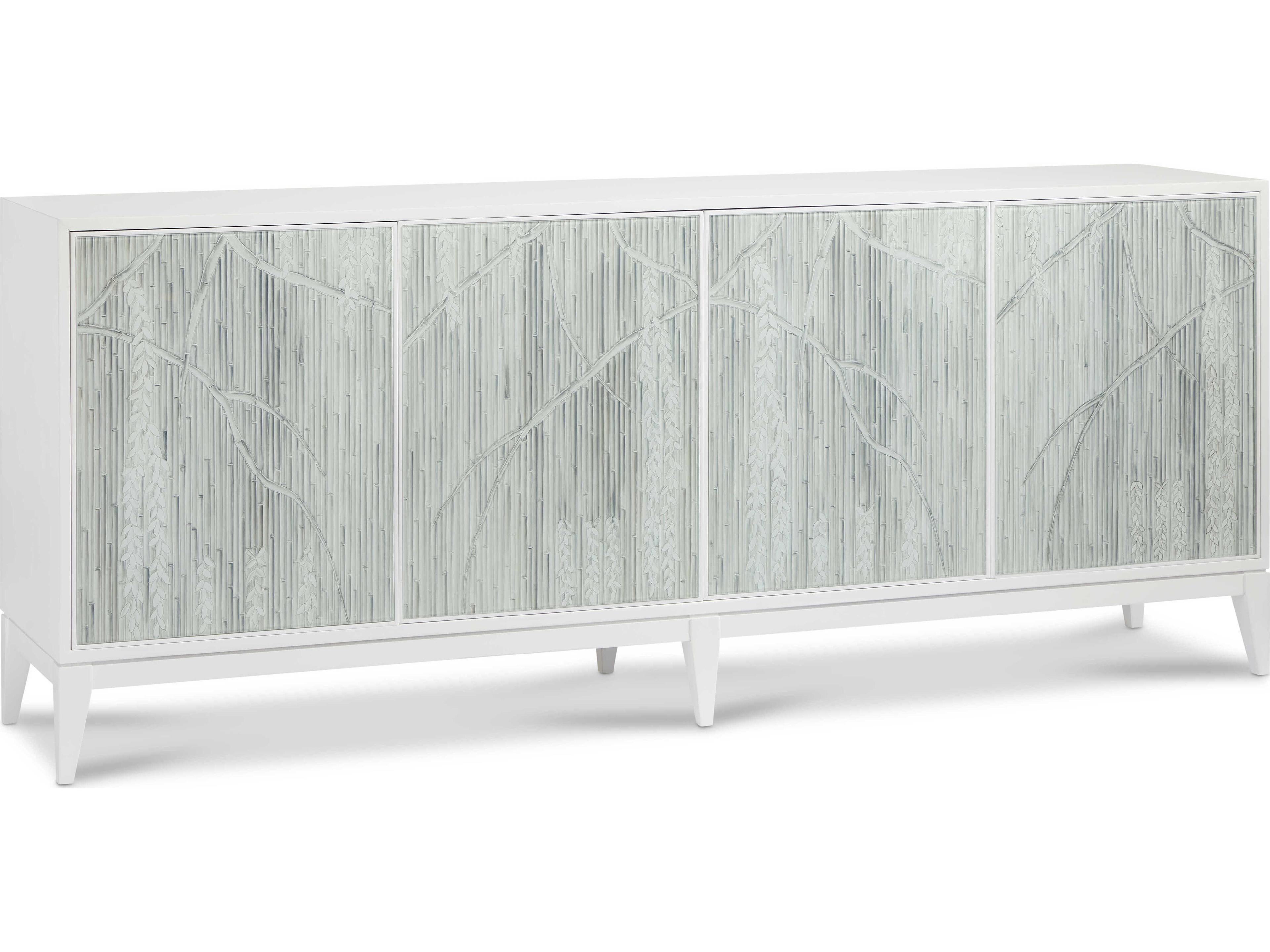 Sherrill Occasional Voyage Maison Lavish Cambria 84" Hardwood White Hand Painted Glass Sideboard