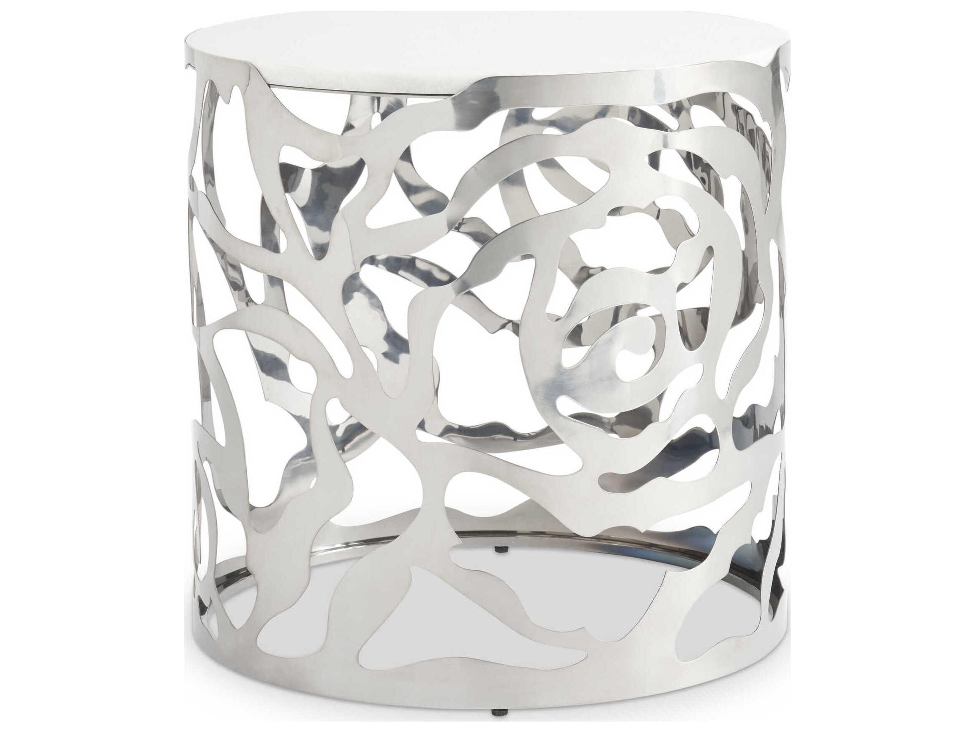 Sherrill Occasional Voyage Maison Scarlette Round Marble Black Nickel White End Table