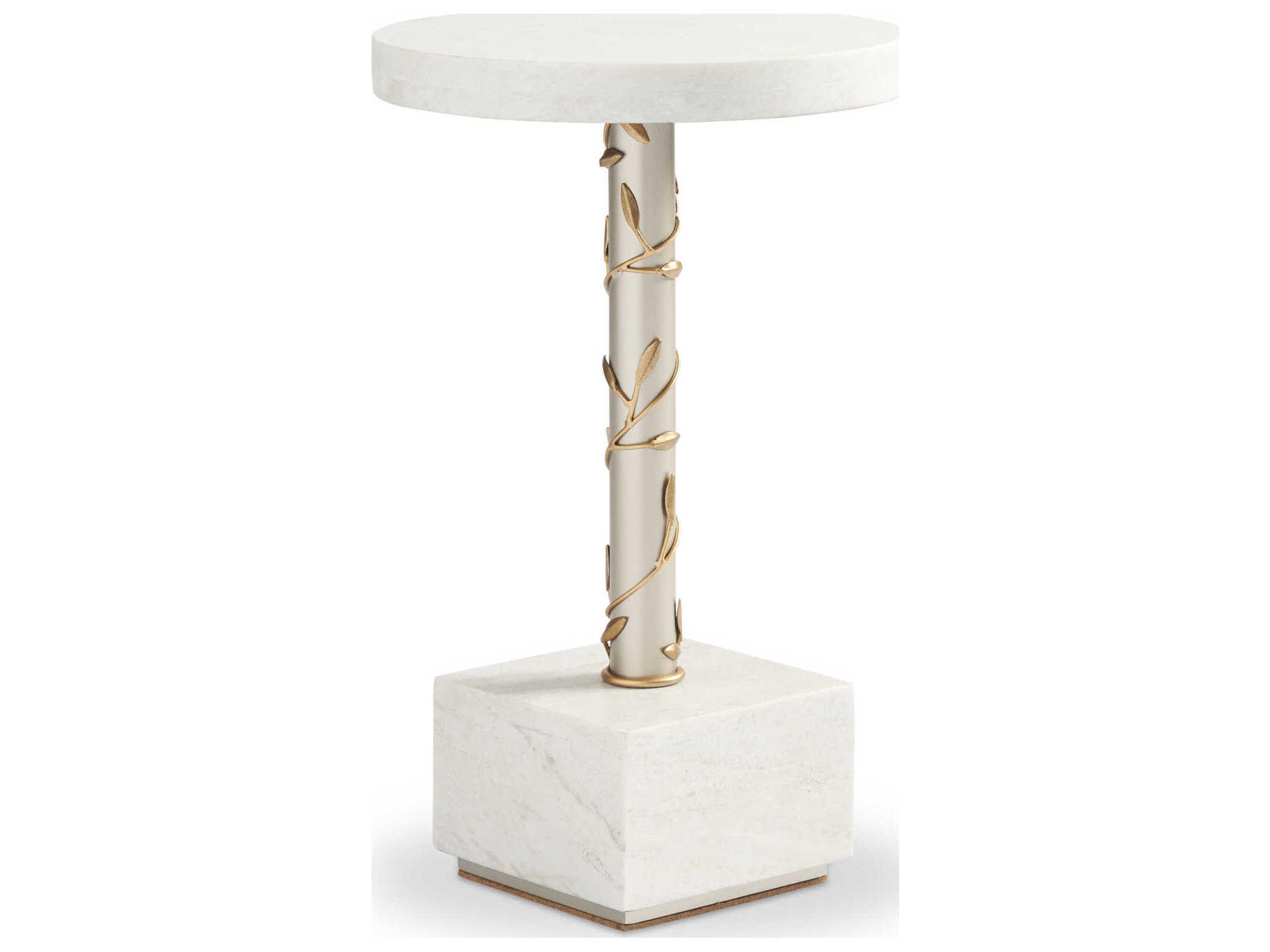 Sherrill Occasional Voyage Maison Orla Round Stone Blacked Nickel Gold White Spot Table