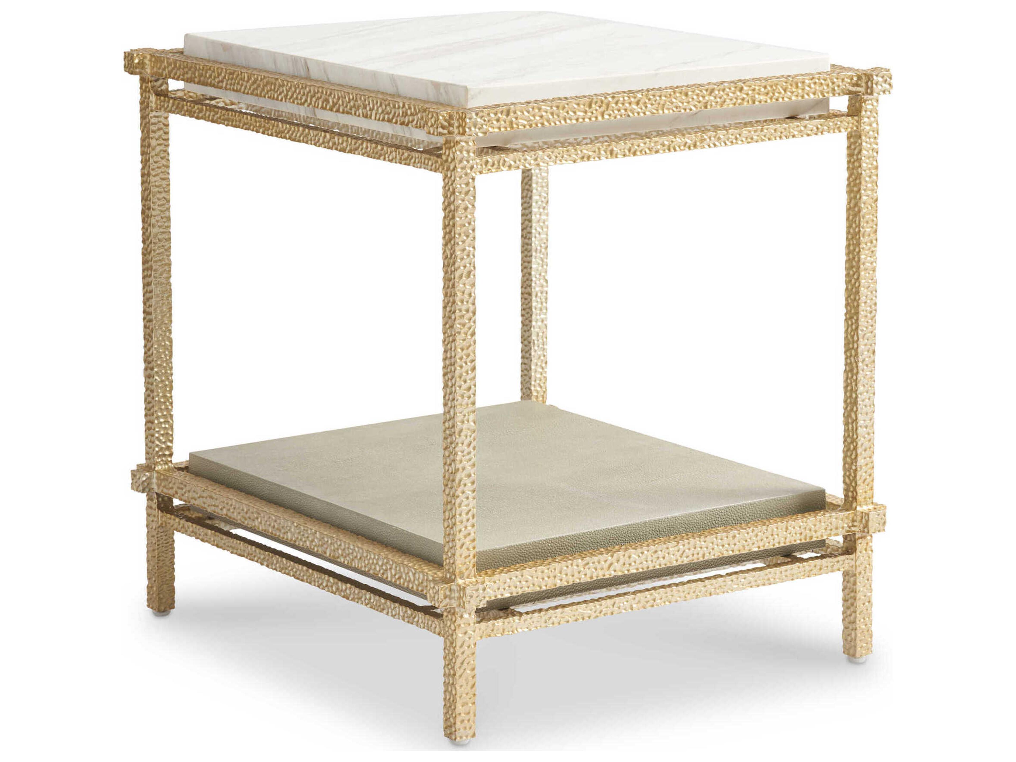 Sherrill Occasional Voyage Maison Nora Rectangular Stone Gold Frame White Top End Table
