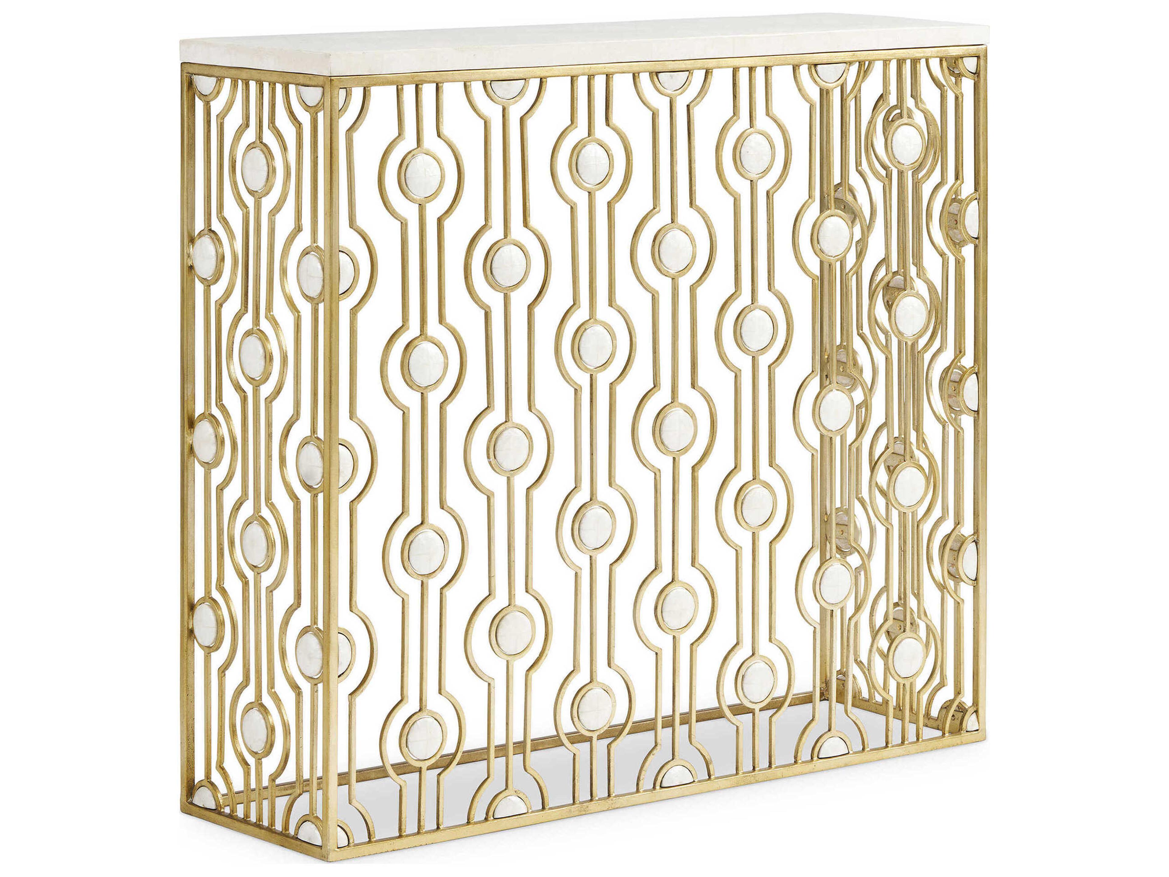 Sherrill Occasional Voyage Maison Mari Rectangular Stone Champagne White Console Table