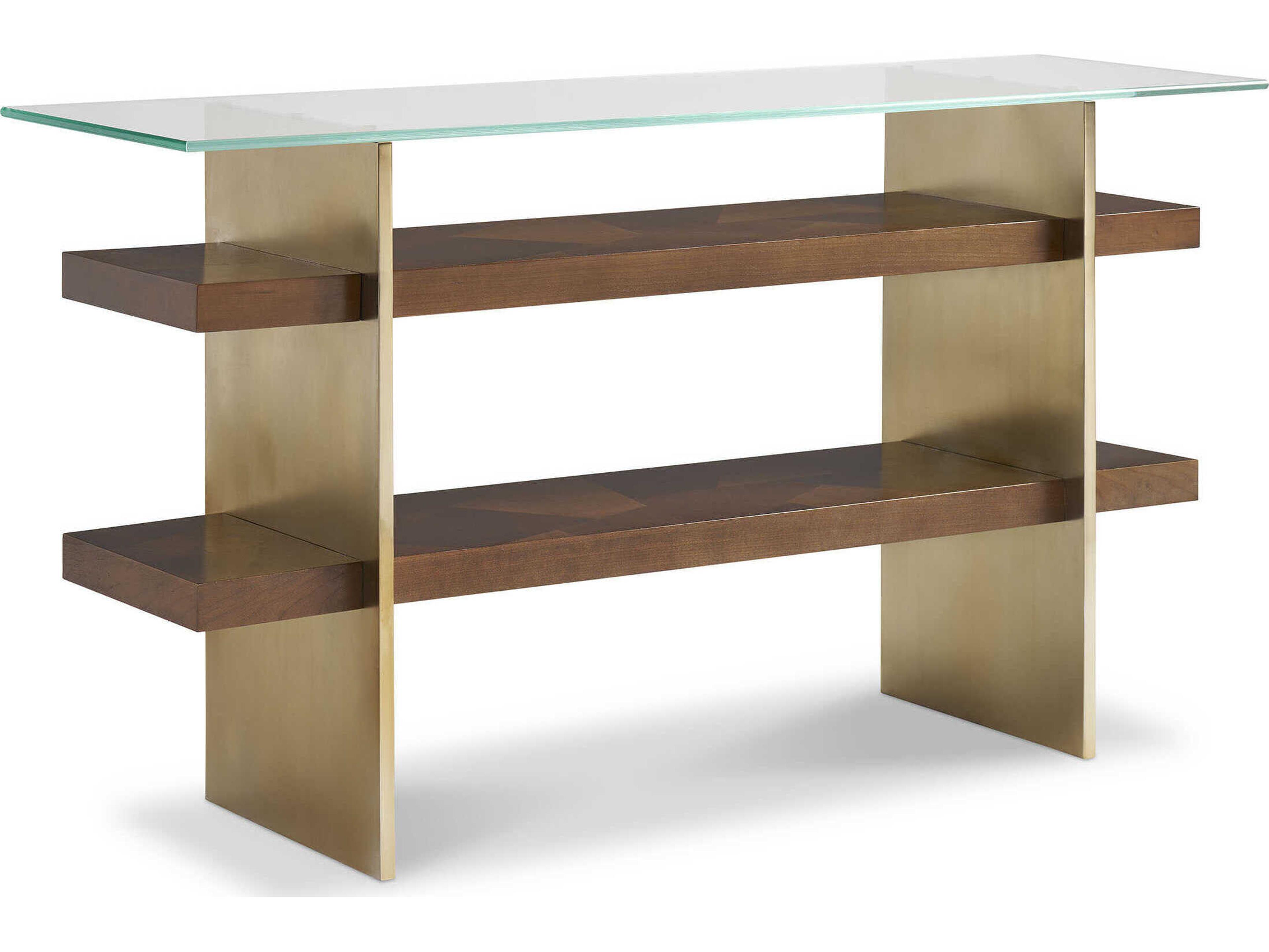 Sherrill Occasional Voyage Maison Landers Rectangular Glass Longwood Clear Satin Brass Console Table