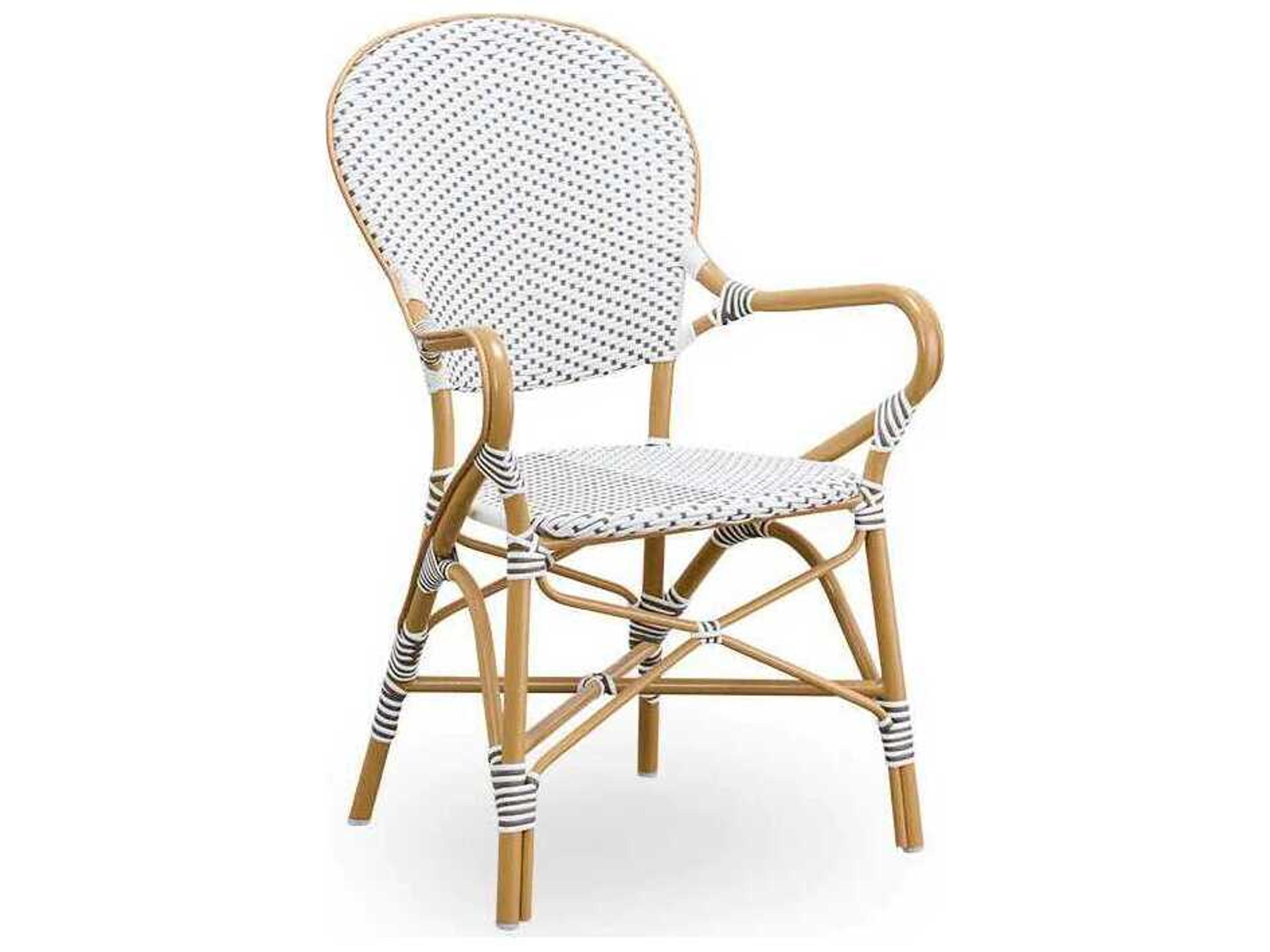 Sika Design Alu Affaire Aluminum Natural White with Cappuccino dot Almond Isabell Stackable Outdoor Dining Arm Chair