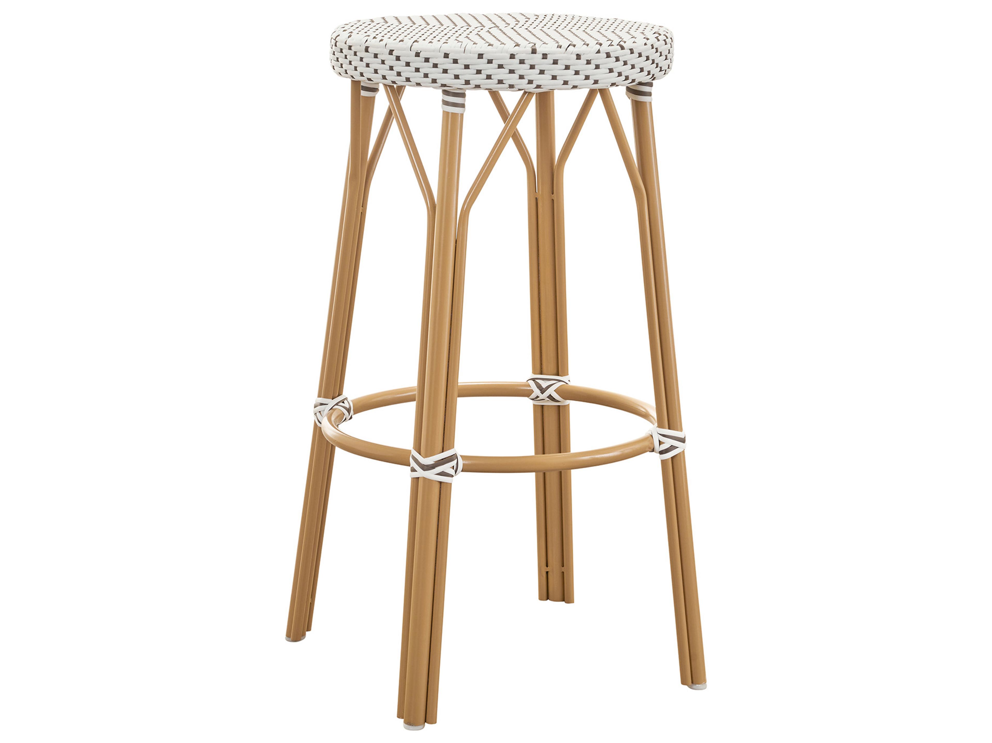 Sika Design Alu Affaire Aluminum Rattan Natural White with Cappuccino dot Almond Simone Outdoor Patio Bar Stool