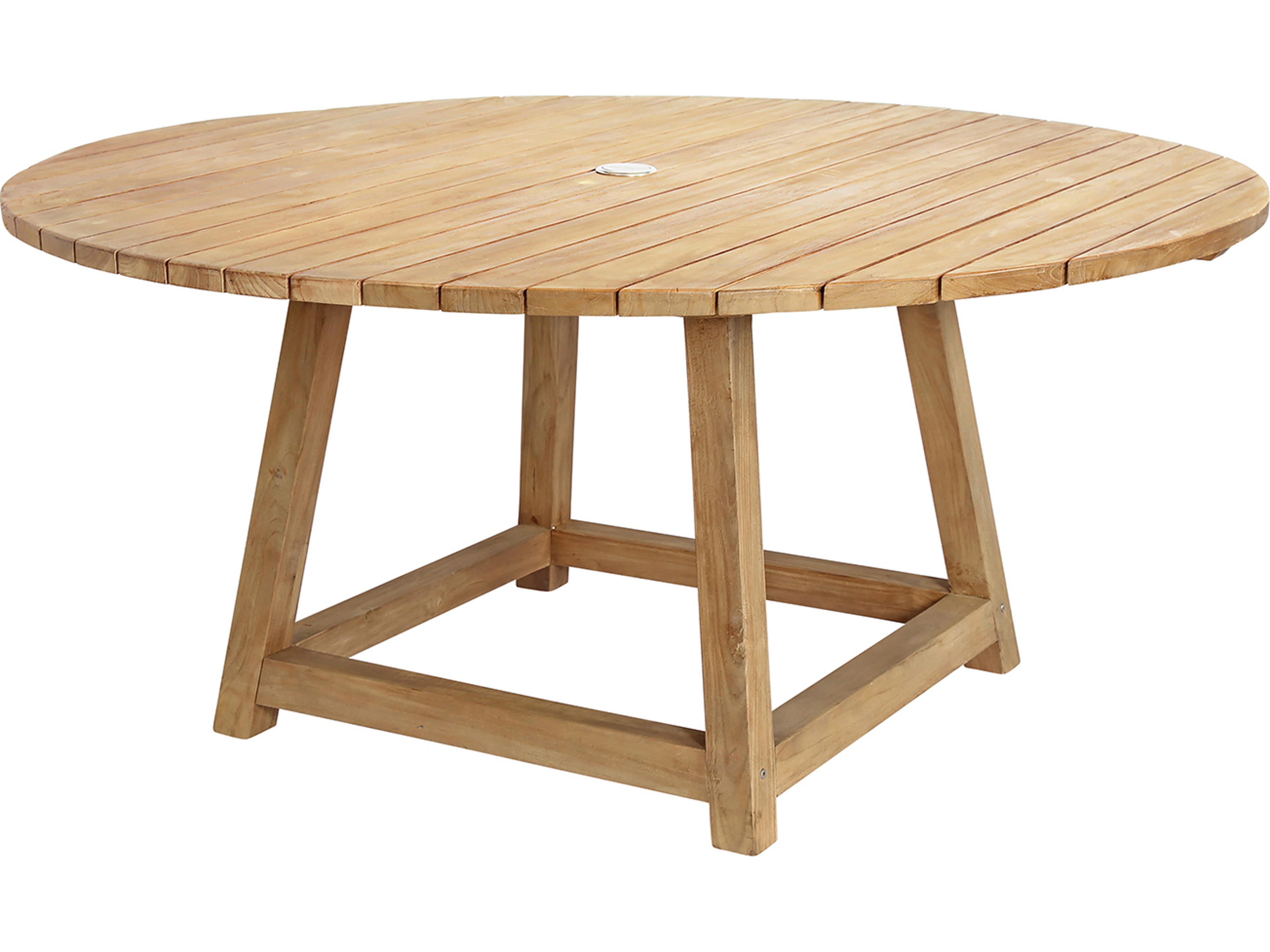 Sika Design Teak Natural Brown George Large Round Outdoor Dining Table with Umbrella Hole