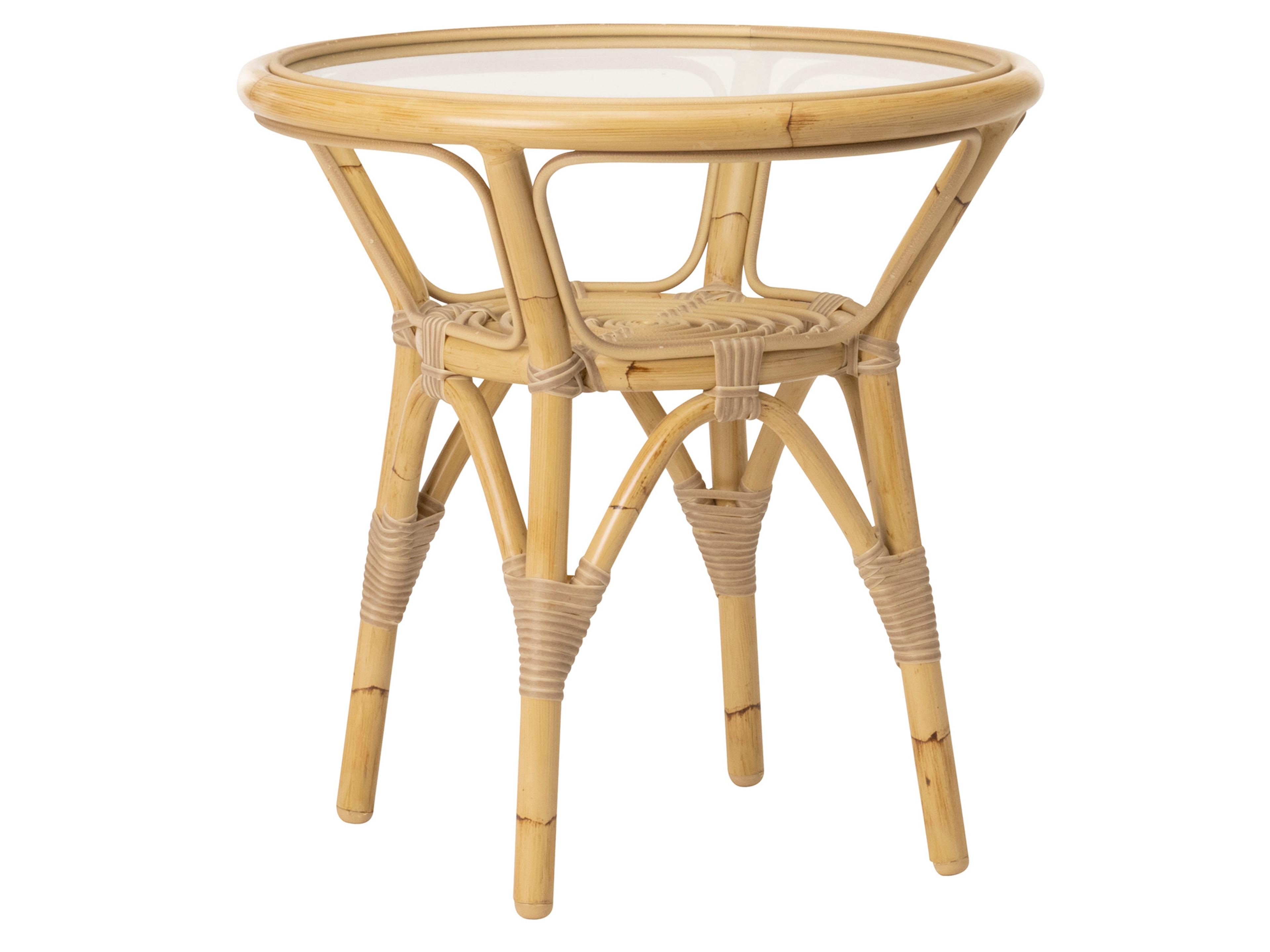 Sika Design Exterior Alumium Rattan Natural Tony Round Glass Top Outdoor End Table