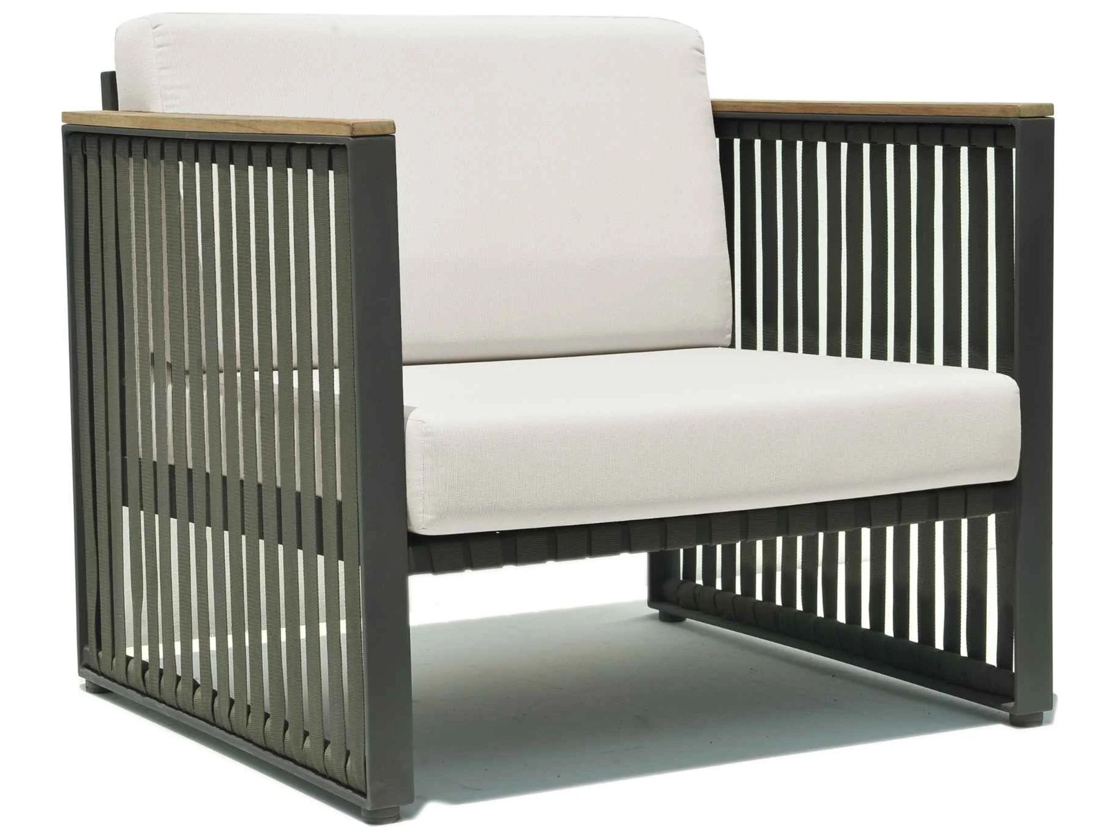 Skyline Design Horizon Dark Gray Strap Teak Arm Aluminum Cushion Lounge Chair