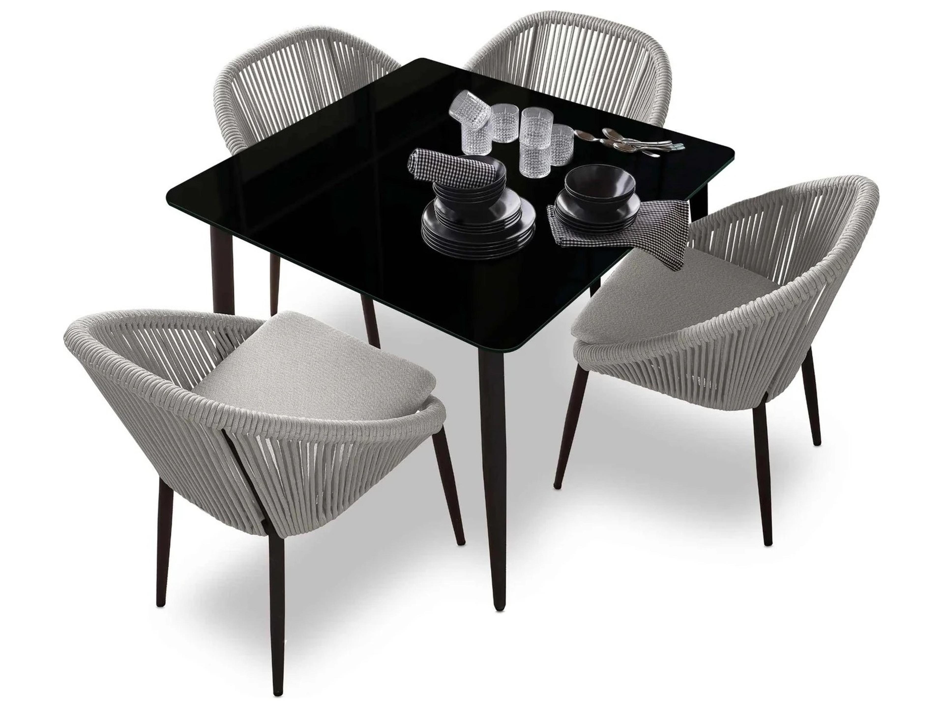 Skyline Design Rodona Polystrand Grey; Aluminum Dining Set