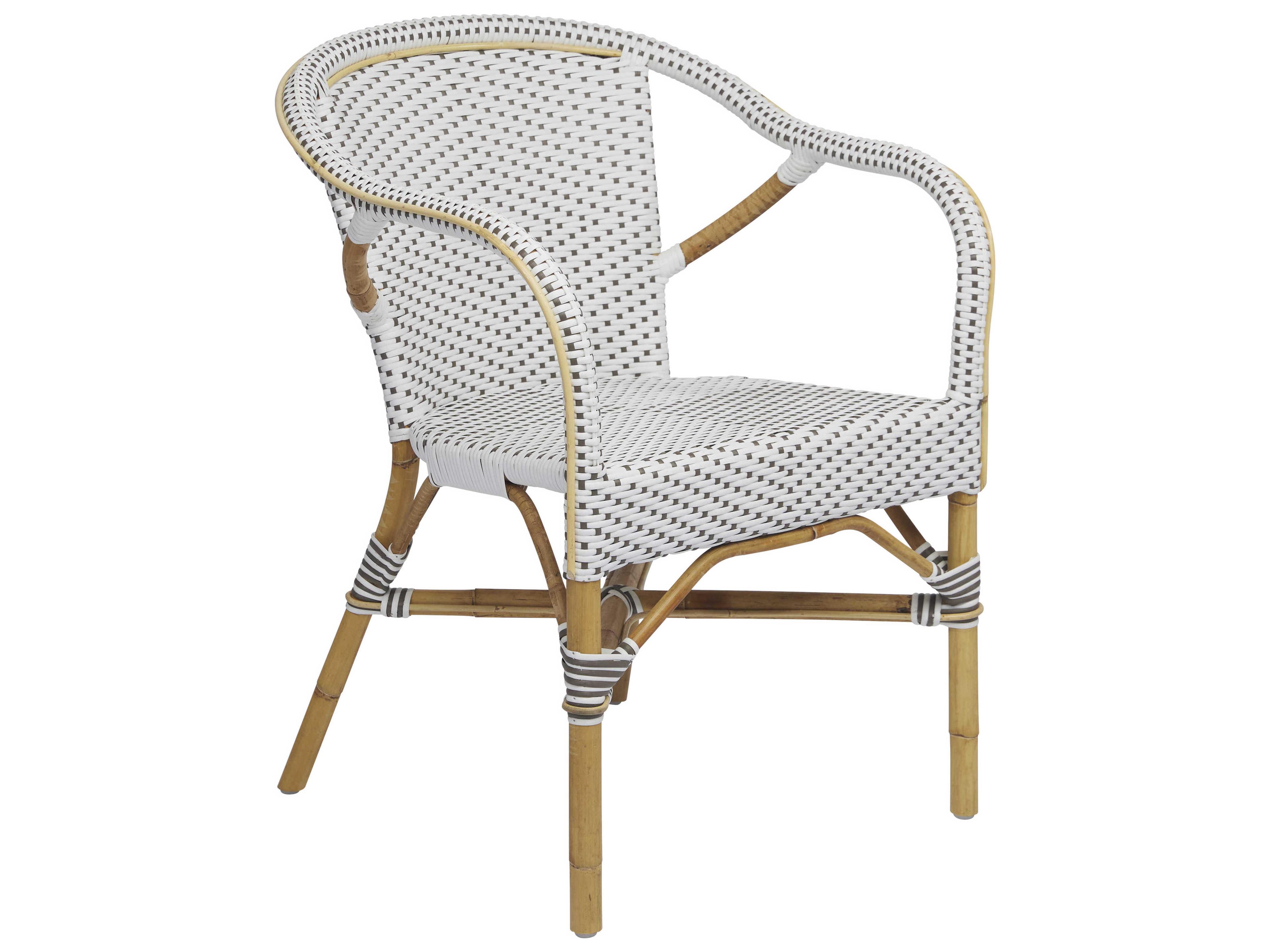Sika Indoor Affaire Madeleine Bistro Rattan White Arm Dining Chair