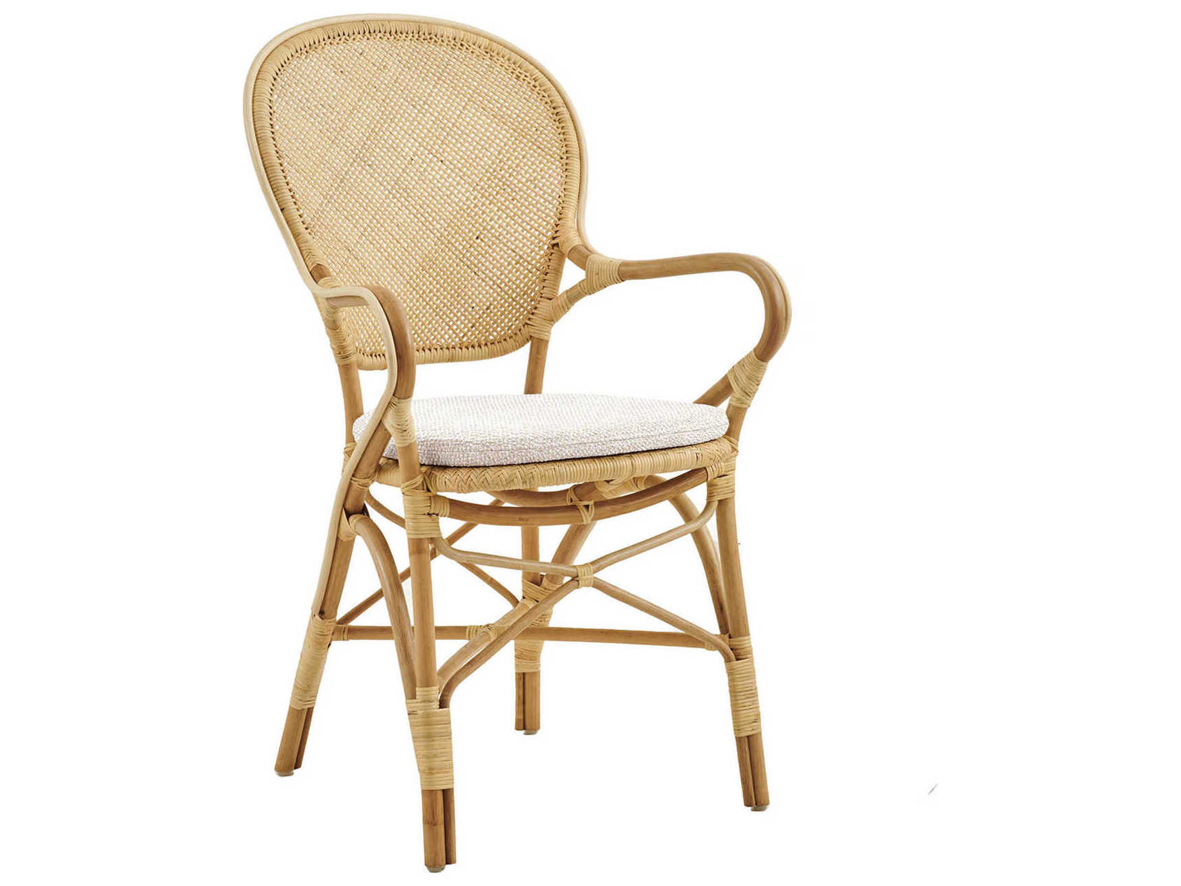 Sika Indoor Originals Rattan Brown Upholstered Arm Dining Chair & Sand Cushion Set