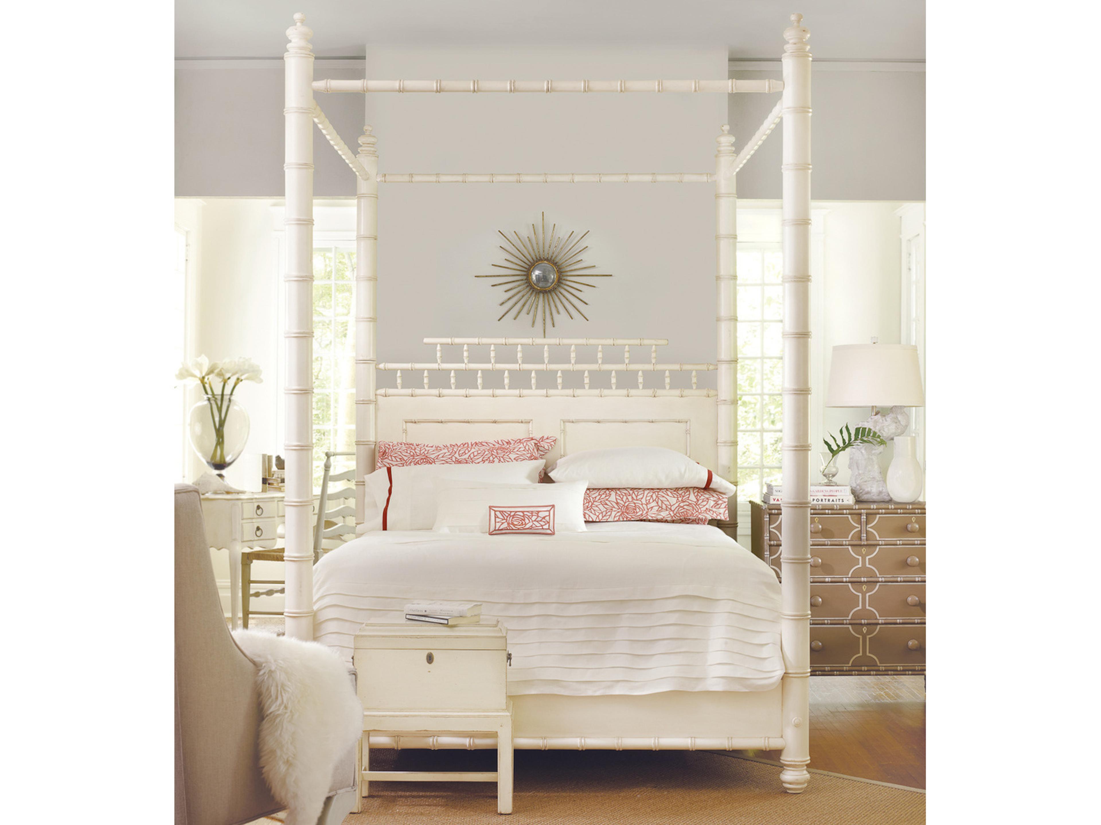 Summerland Beige Mahogany Wood Queen Poster Bed