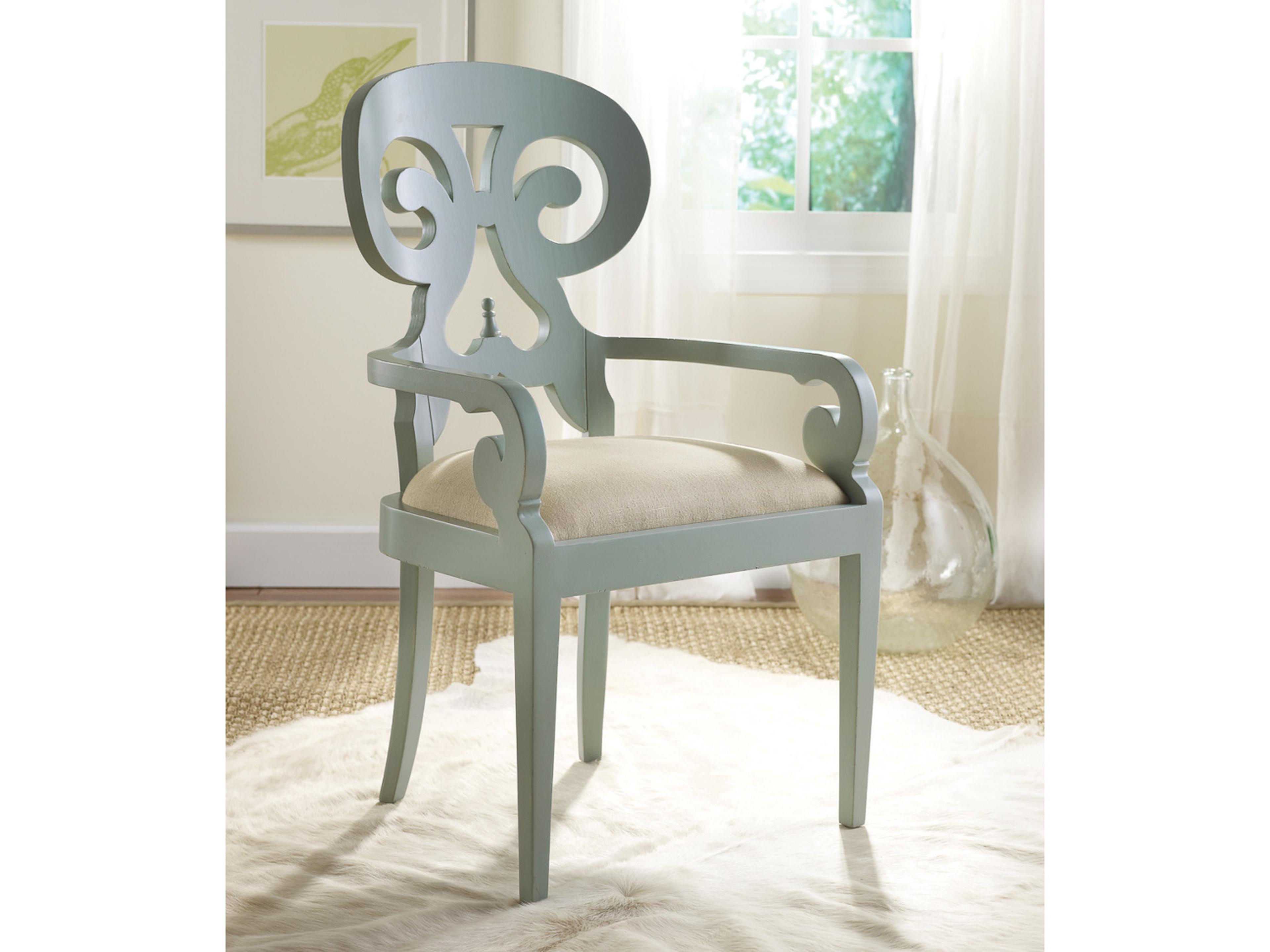 Somerset Bay Mahogany Wood Blue Upholstered Arm Dining Chair