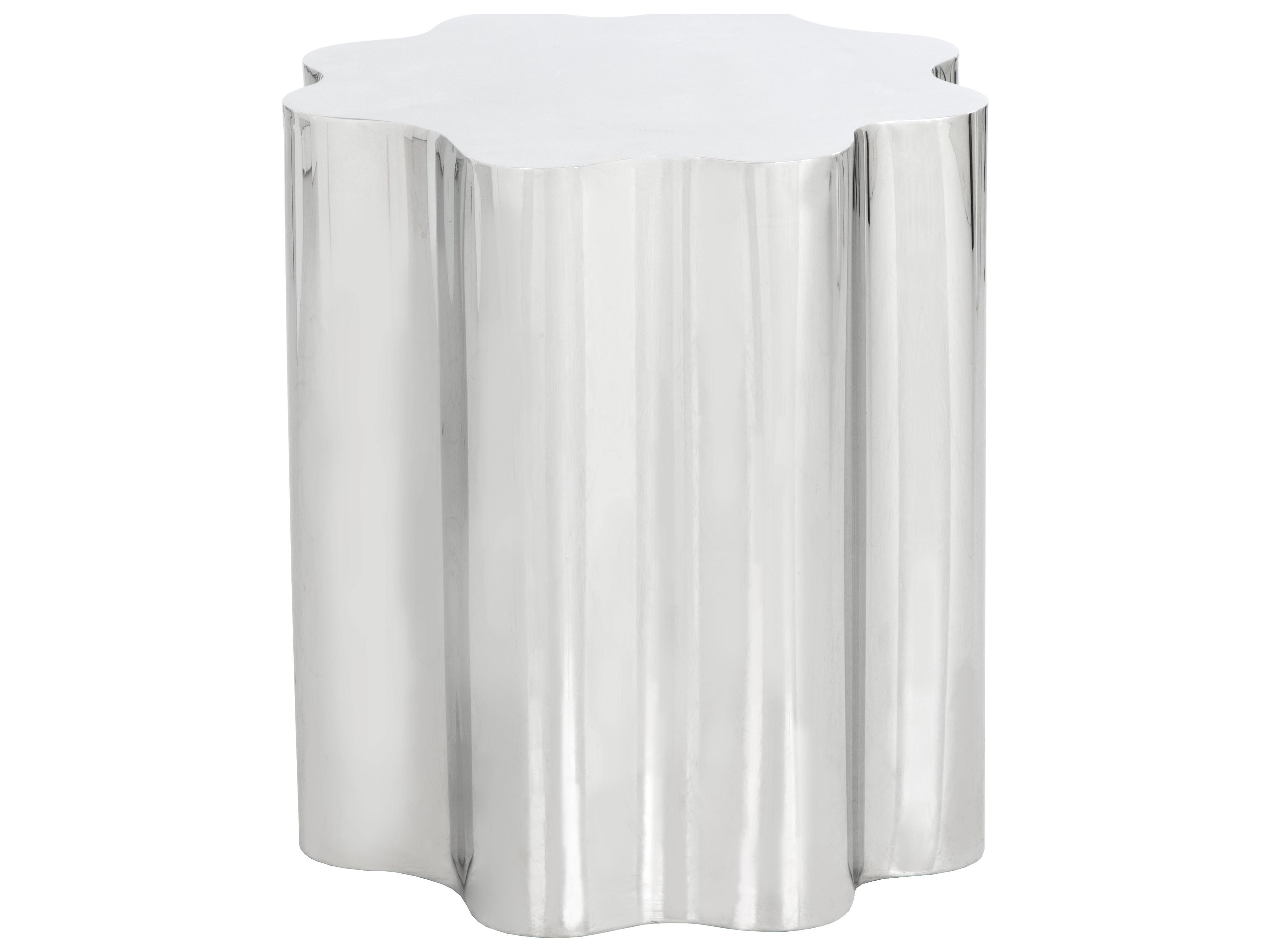 Sunpan Ikon Dahlia Round Metal Silver Polished Steel End Table