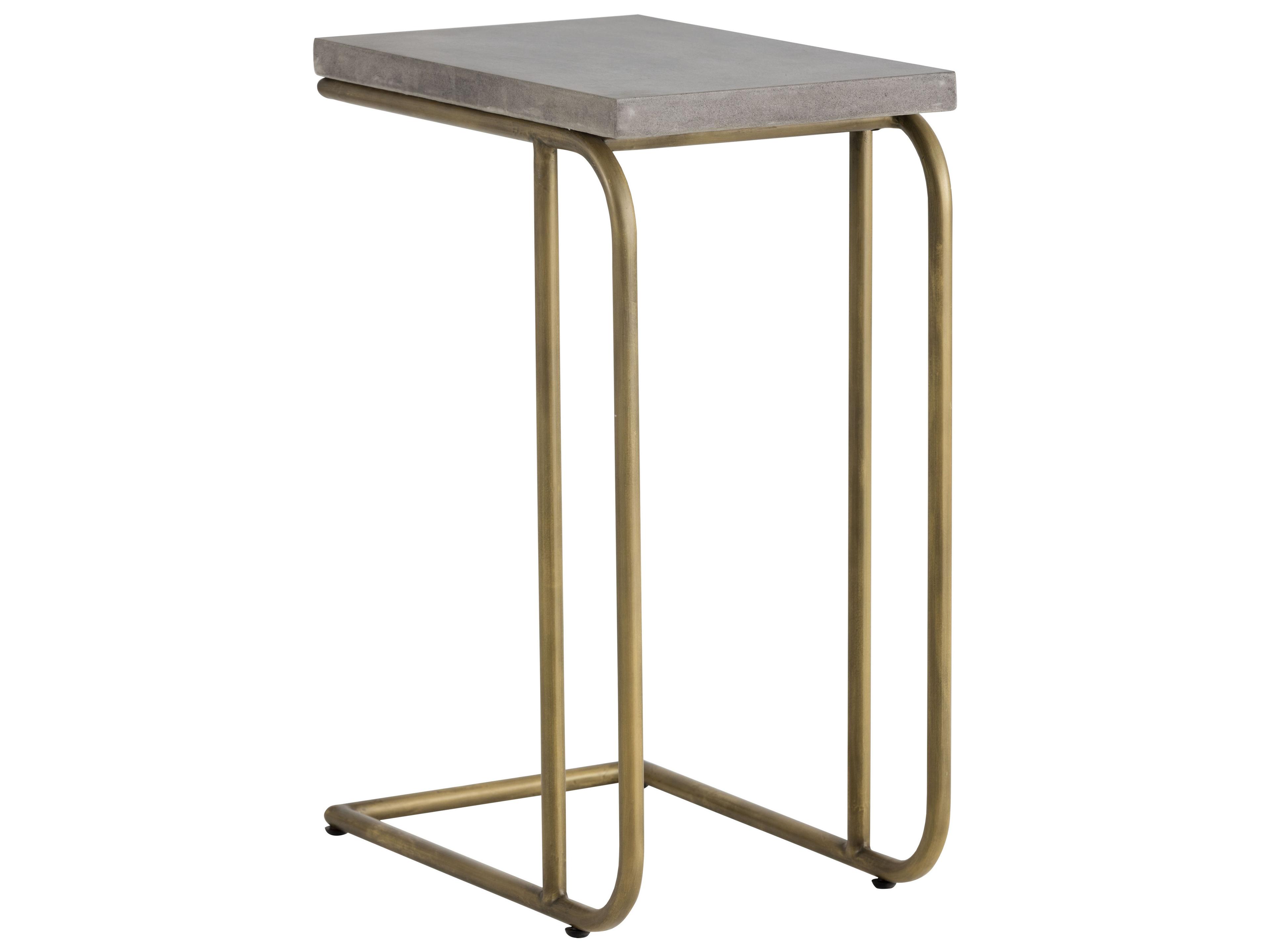 Solterra Lucius Rectangular Concrete Grey Antique Brass End Table