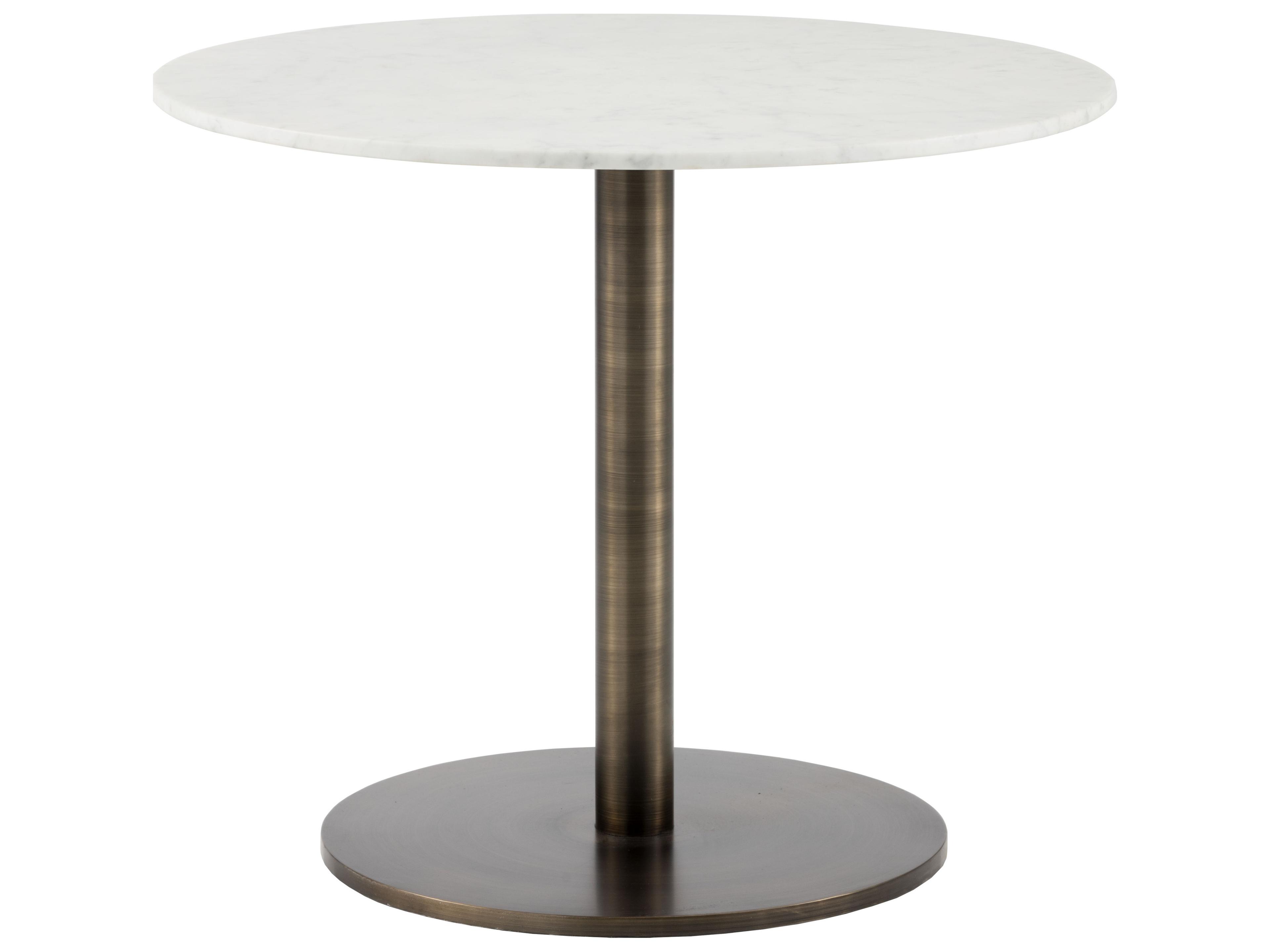 Sunpan Ikon Enco Round Marble White Antique Bronze Dining Table