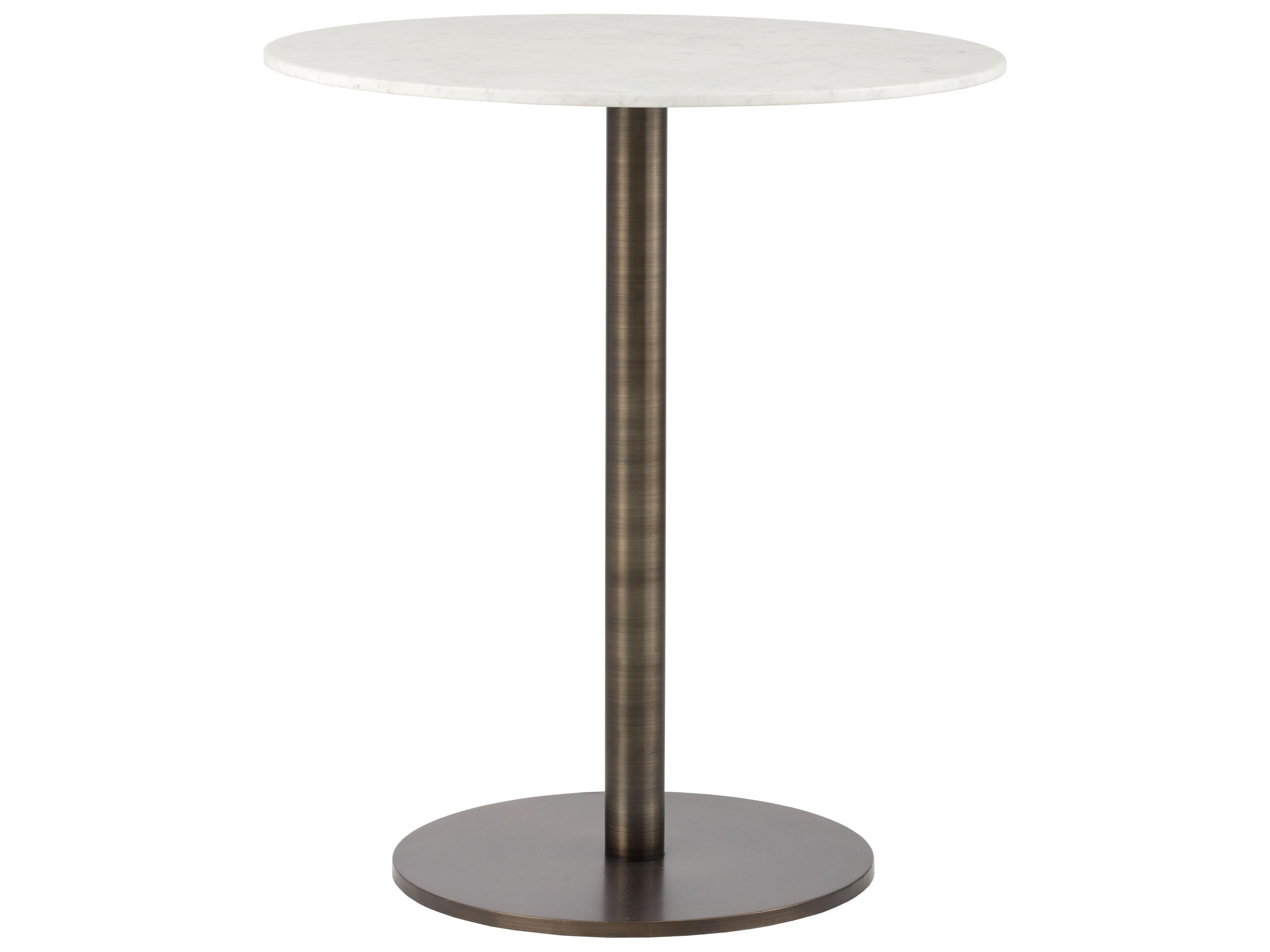 Sunpan Ikon White Antique Bronze Round Marble Bar Table
