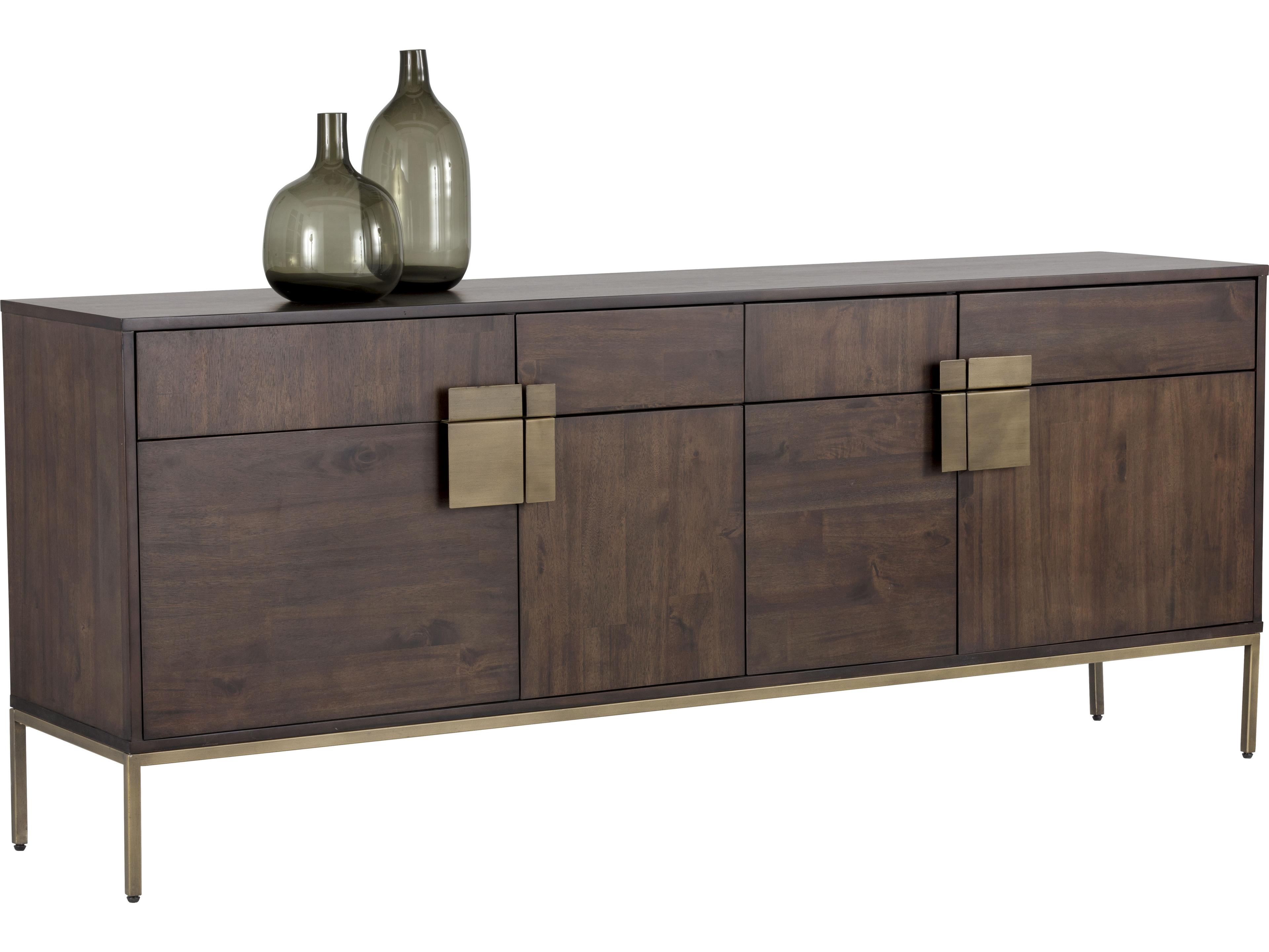 Sunpan Mixt Jade 78" Acacia Wood Brown Antique Brass Sideboard