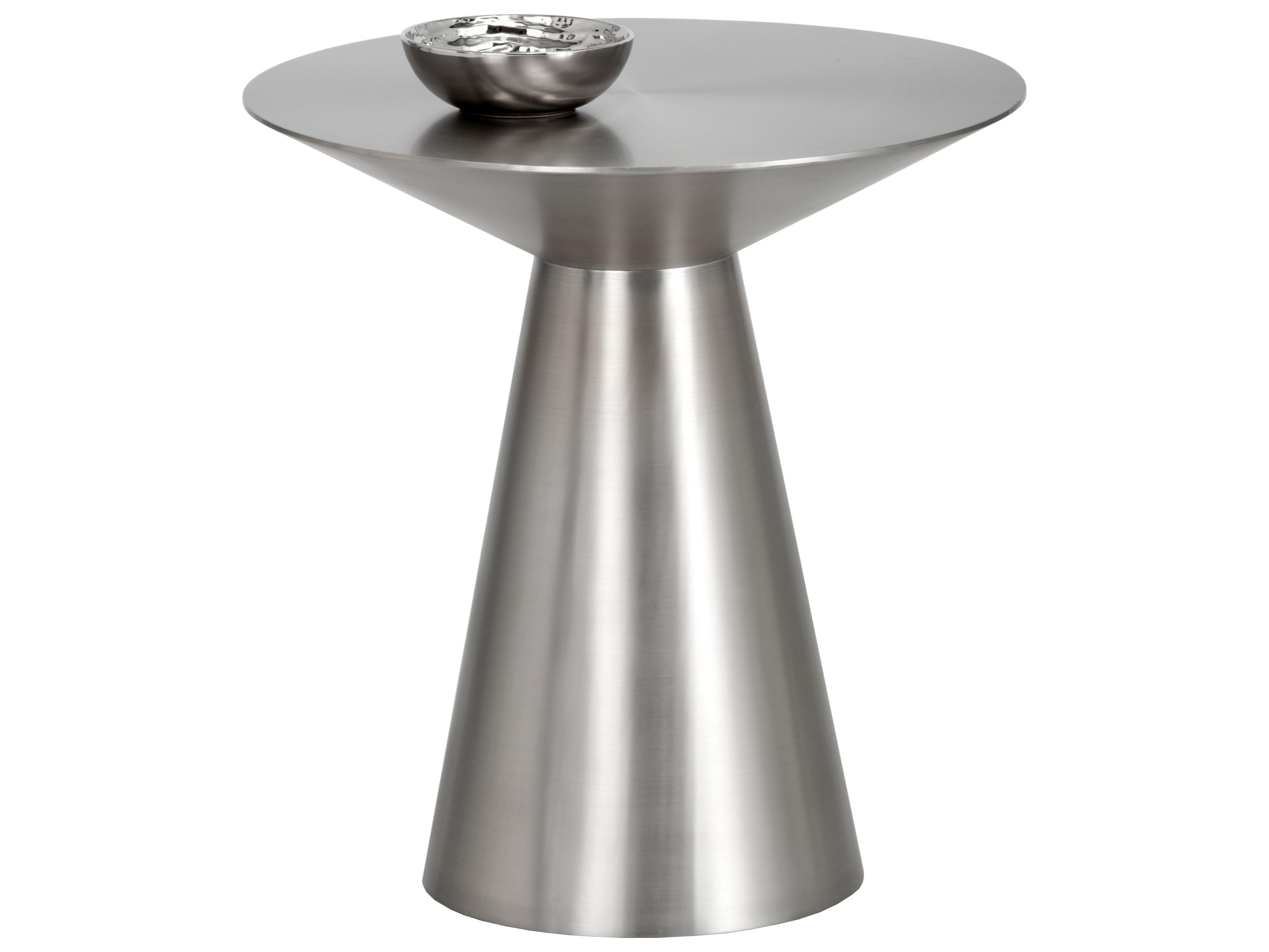 Sunpan Ikon Carmel Round Metal Silver Polished Steel End Table