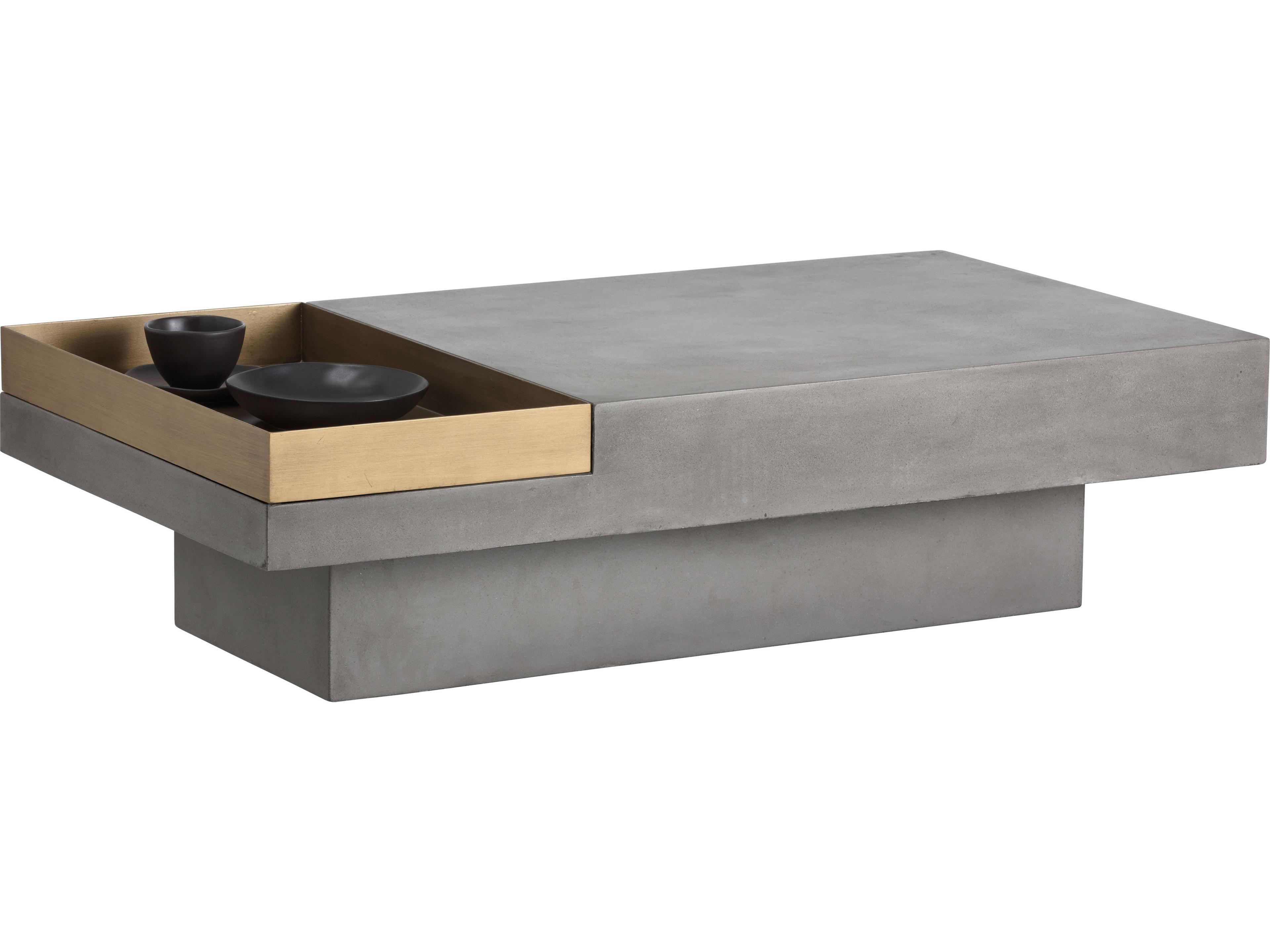 Sunpan Mixt Quill Rectangular Concrete Grey Antique Brass Coffee Table
