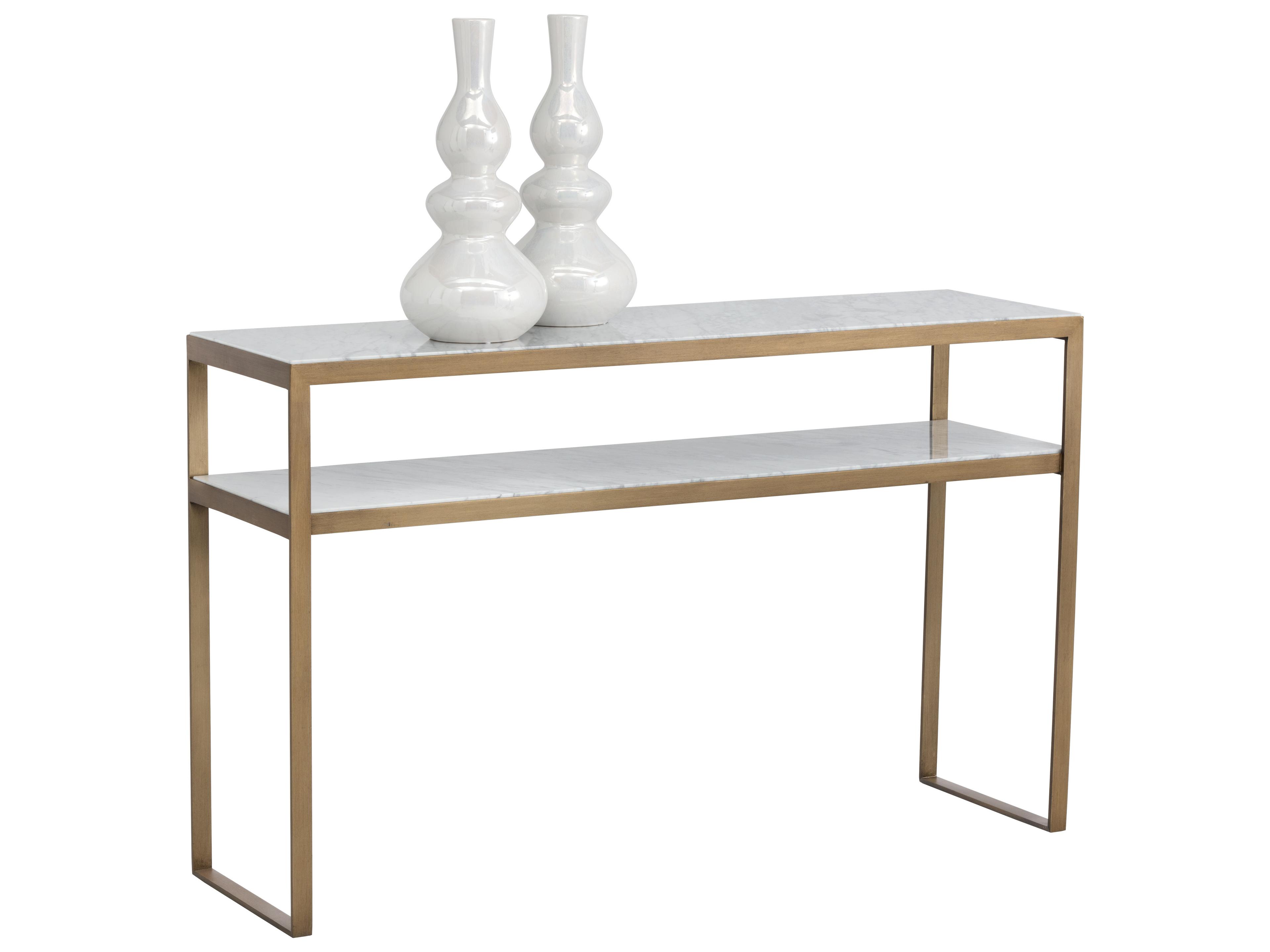 Sunpan Mixt Evert Rectangular Marble White Antique Brass Console Table