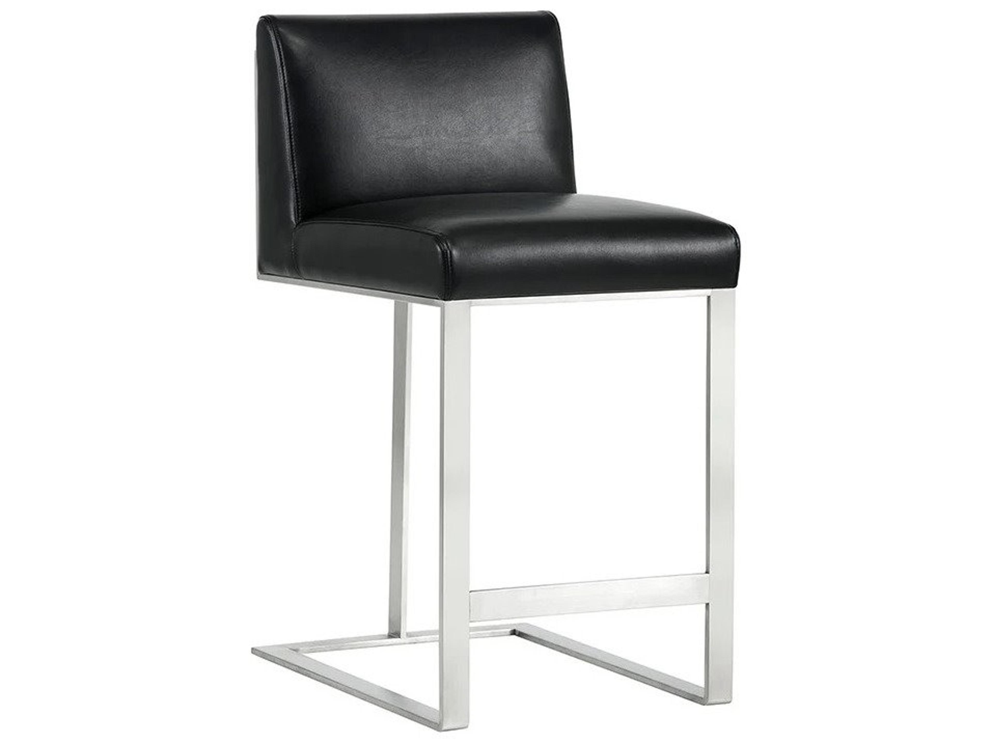 Sunpan Ikon Dean Leather Cantina Black Brushed Steel Counter Stool