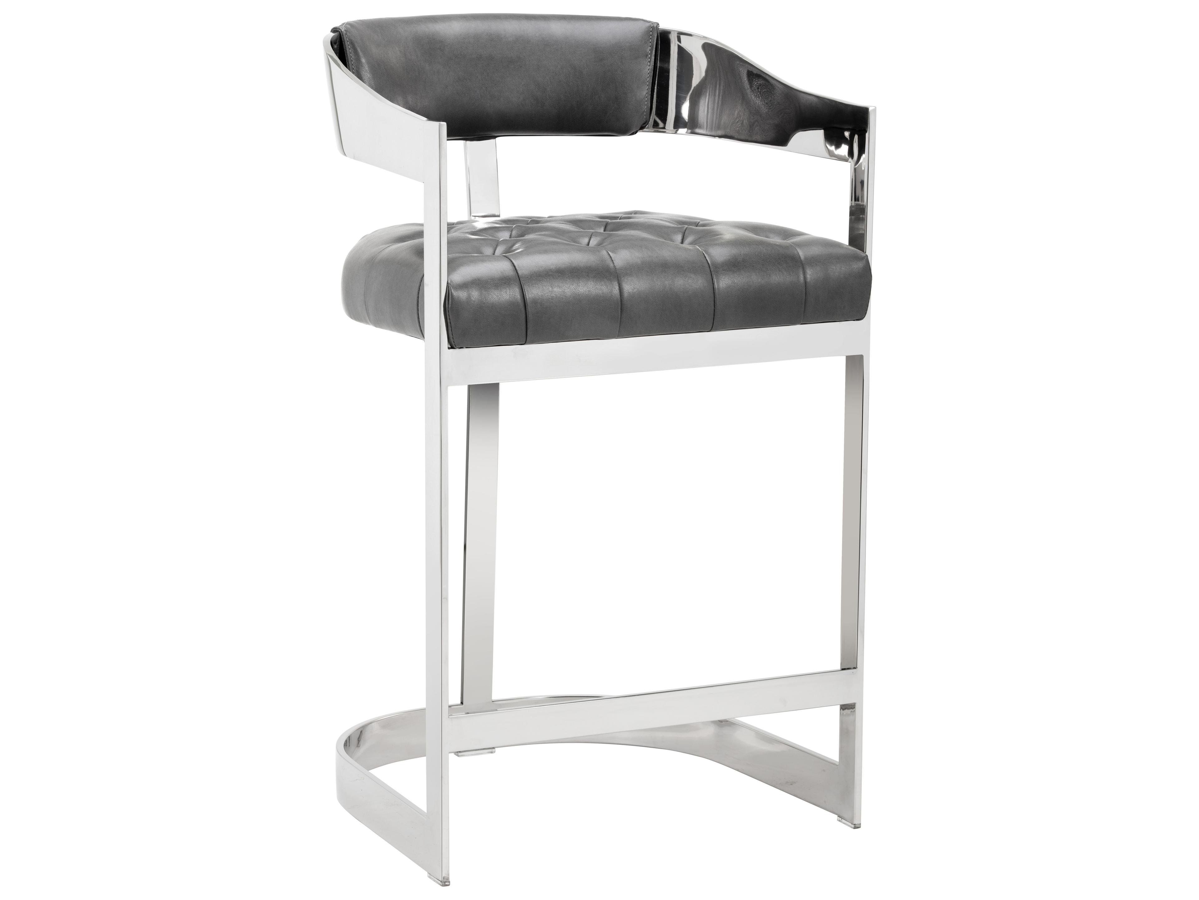 Sunpan Ikon Beaumont Leather Cantina Magnetite Polished Steel Counter Stool