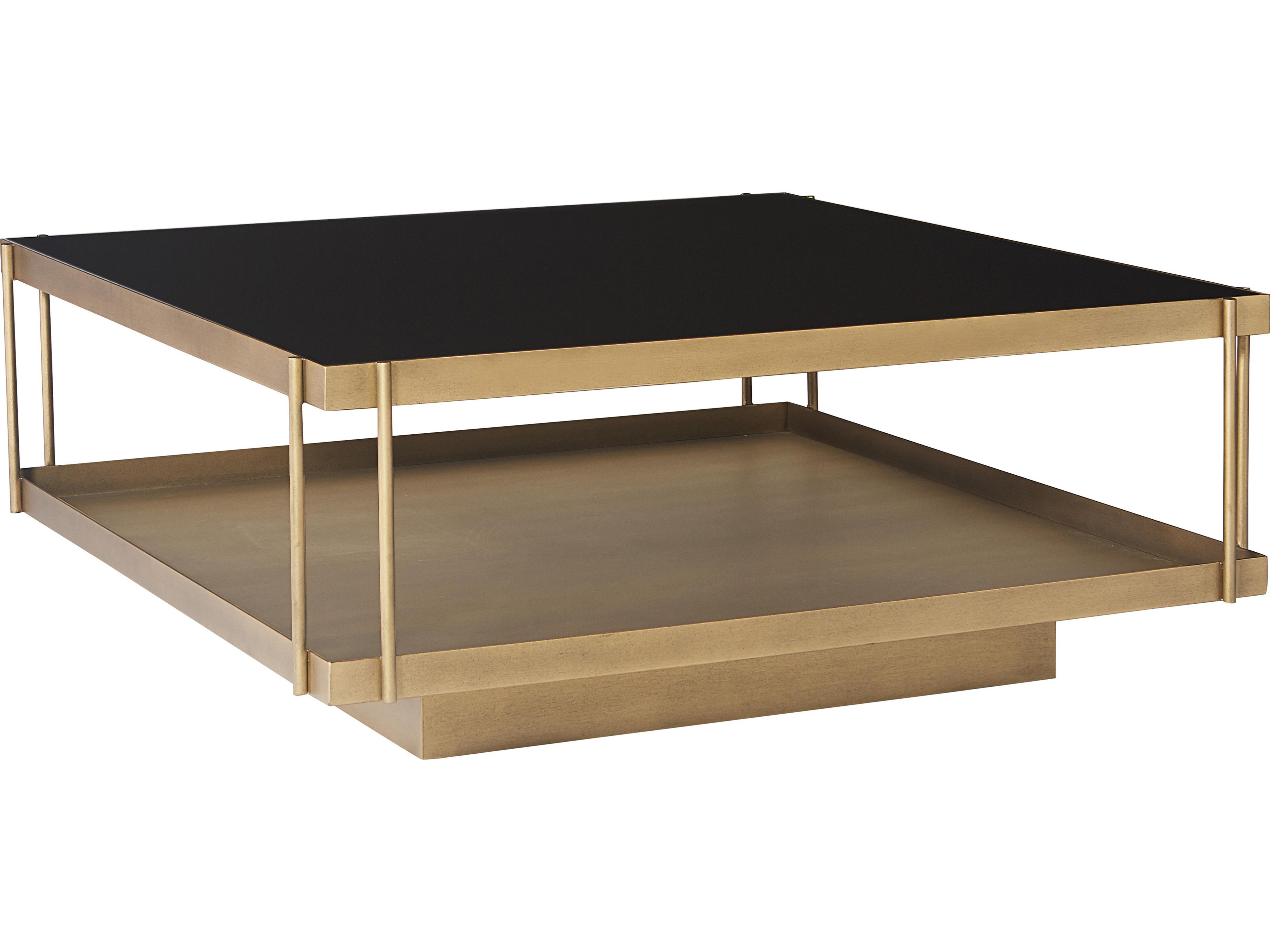 Sunpan Mixt Finch Square Glass Black Antique Brass Coffee Table