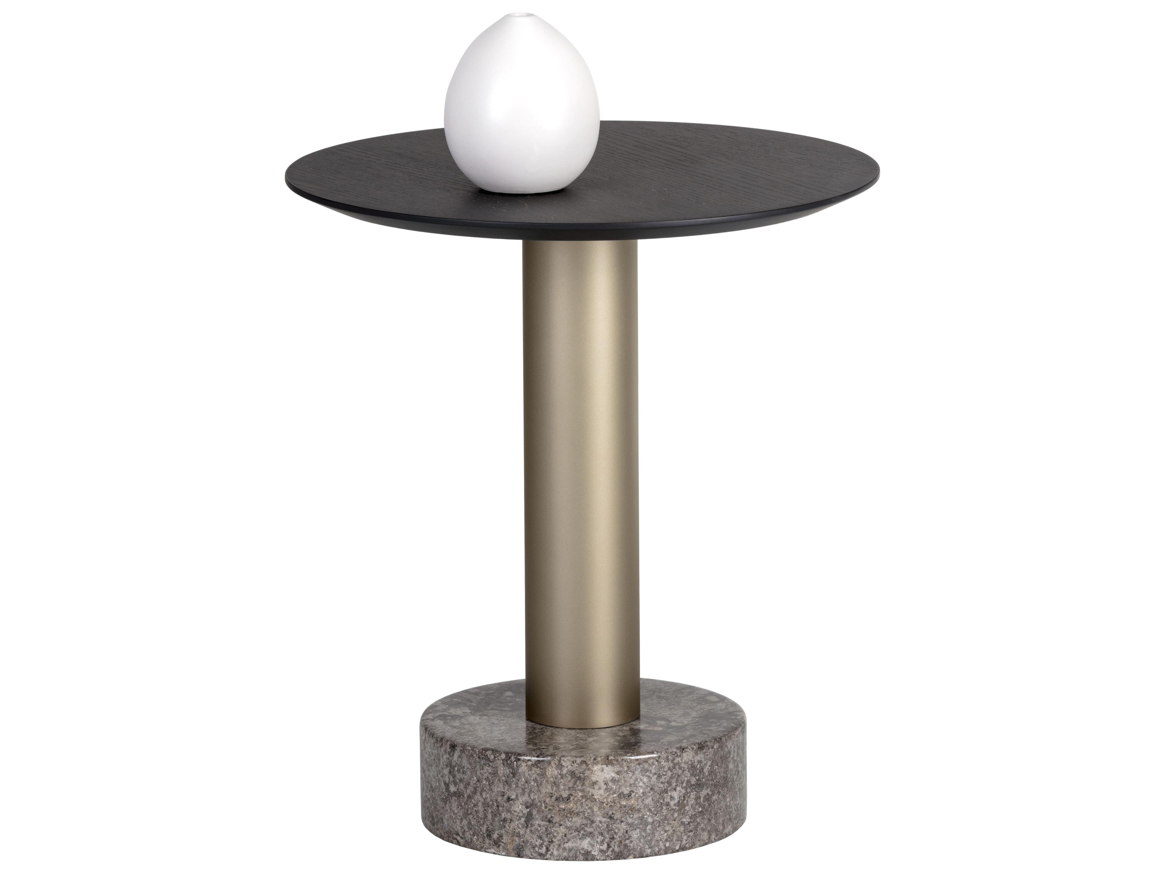 Sunpan Artezia Monaco Round Wood Grey Gold End Table