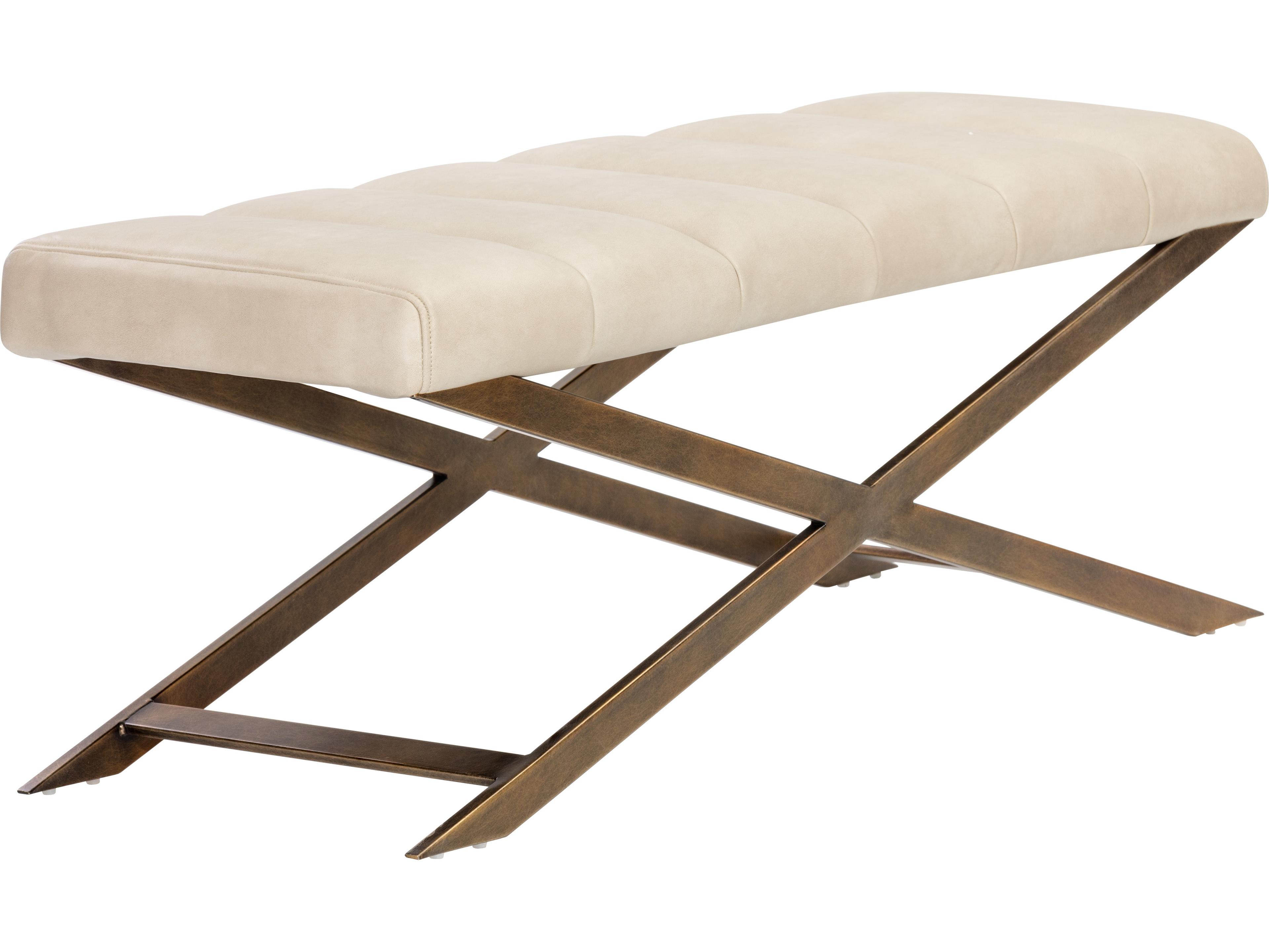 Ikon Bravo Cream Antique Brass Faux Leather Accent Bench