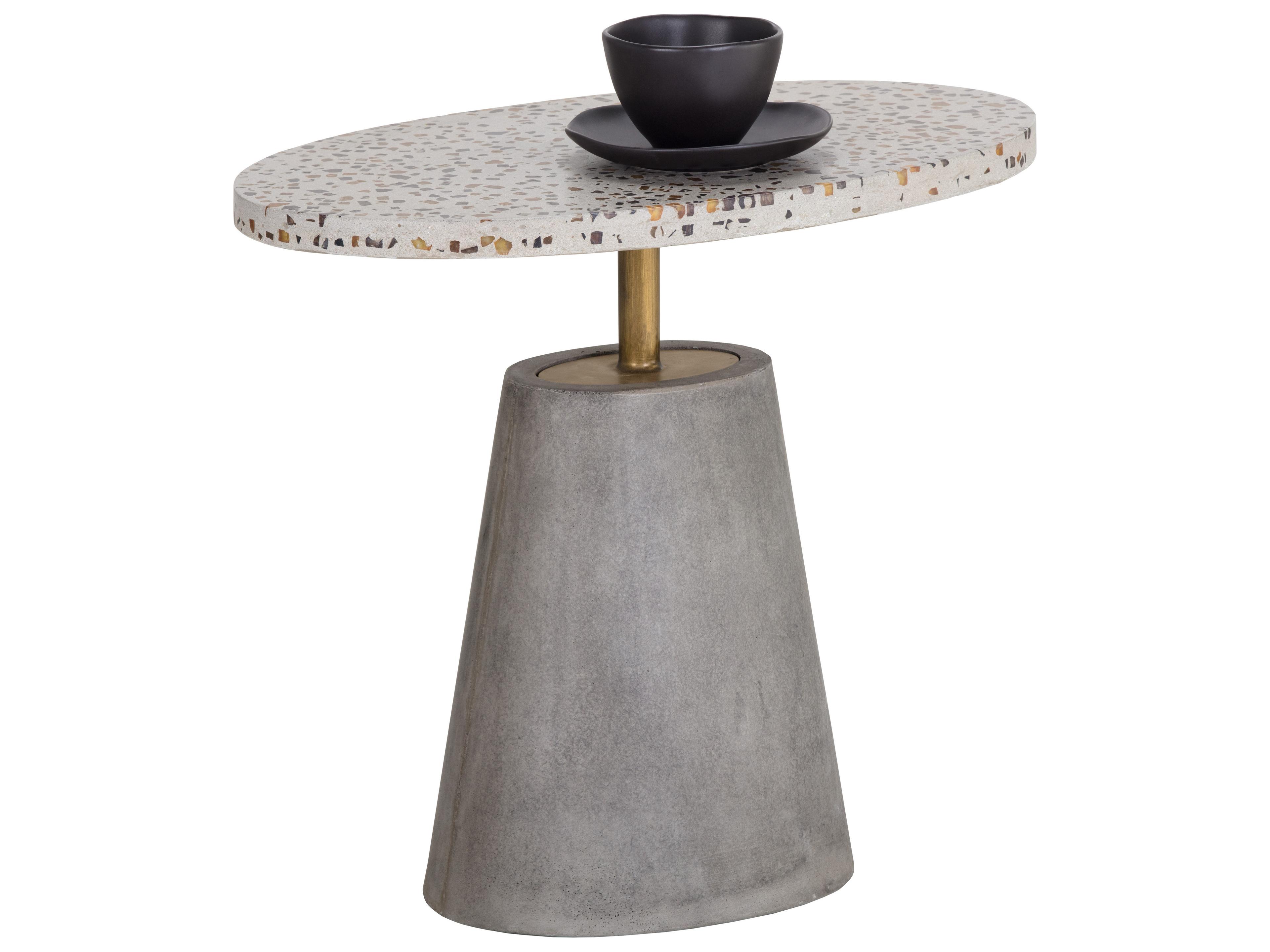Sunpan Solterra Carment Oval Stone Grey Brushed Brass End Table
