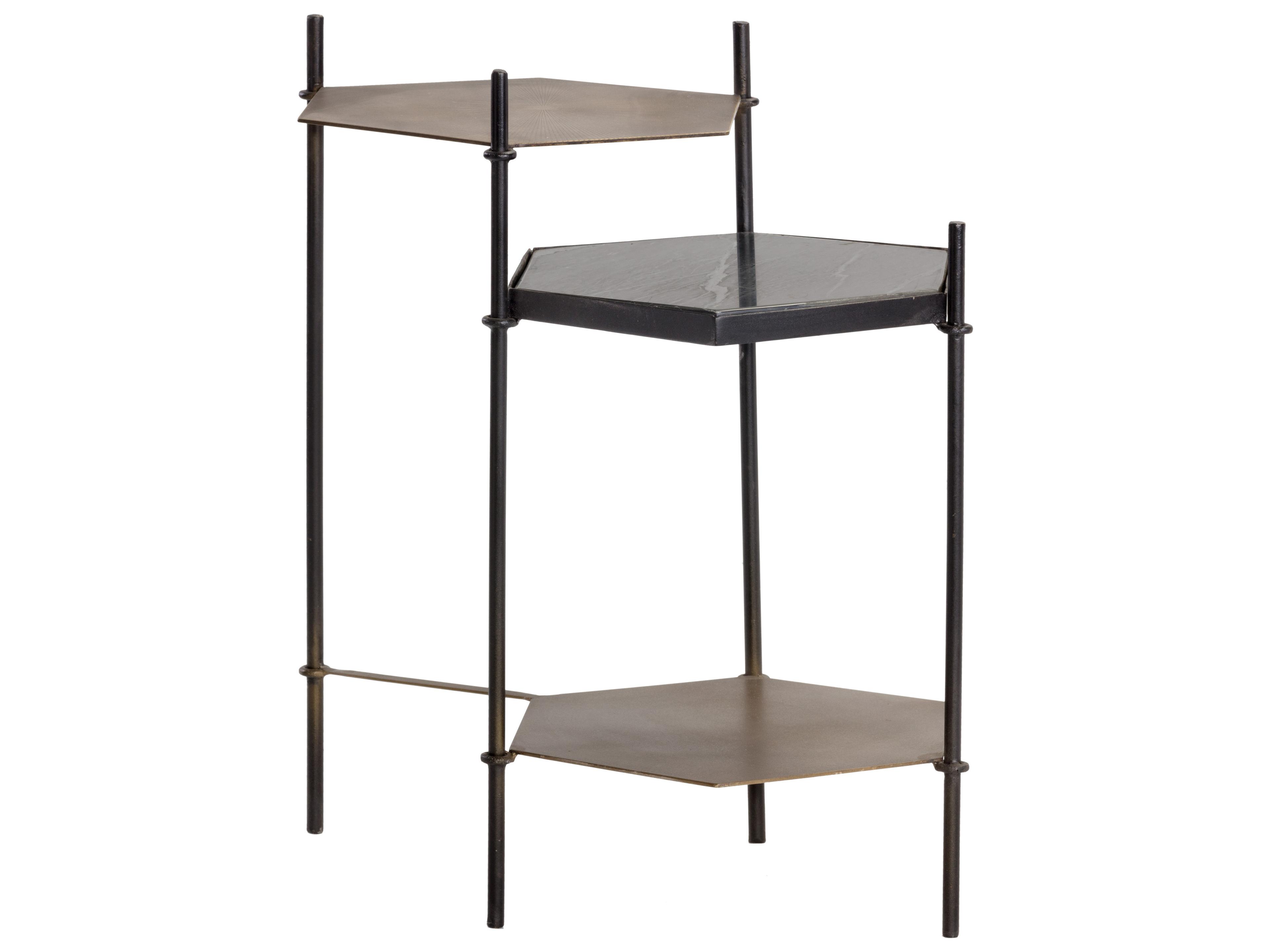 Sunpan Hexall Round Marble Black Antique Brass End Table