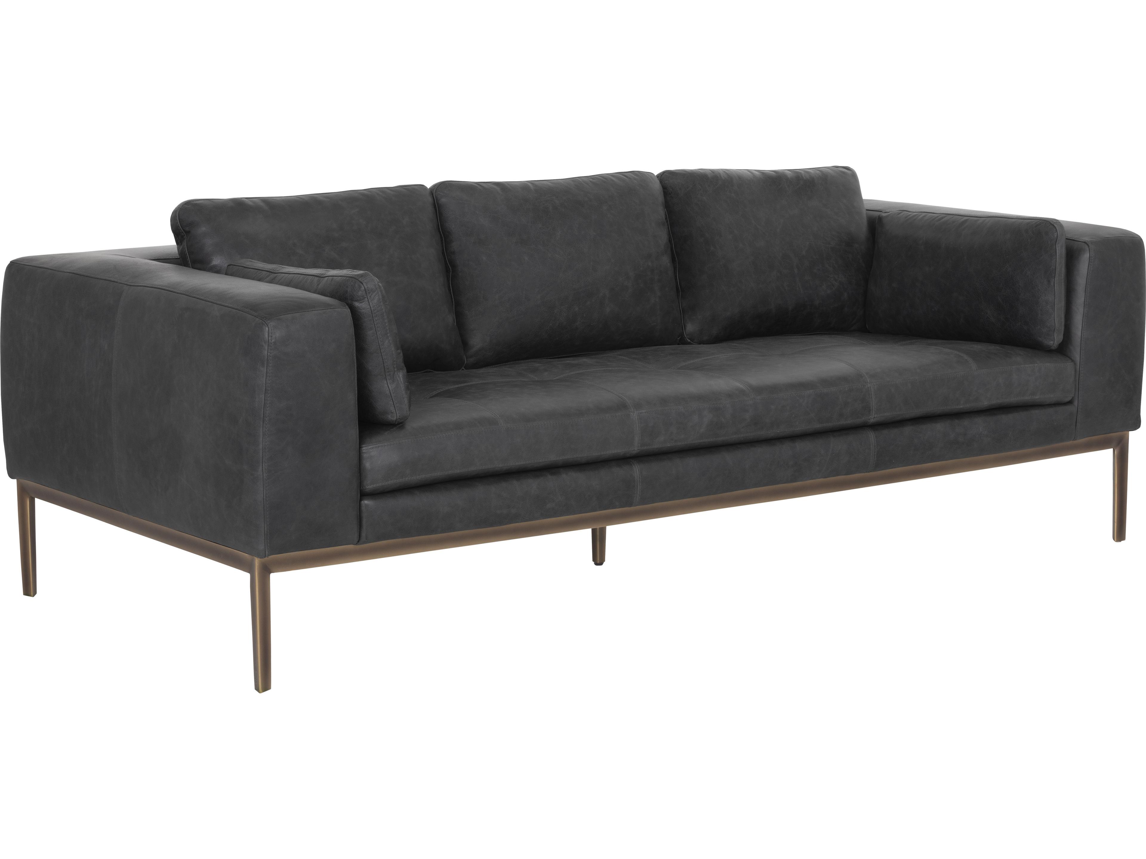 Sunpan Irongate Burr Serbia Black Brass Leather Sofa