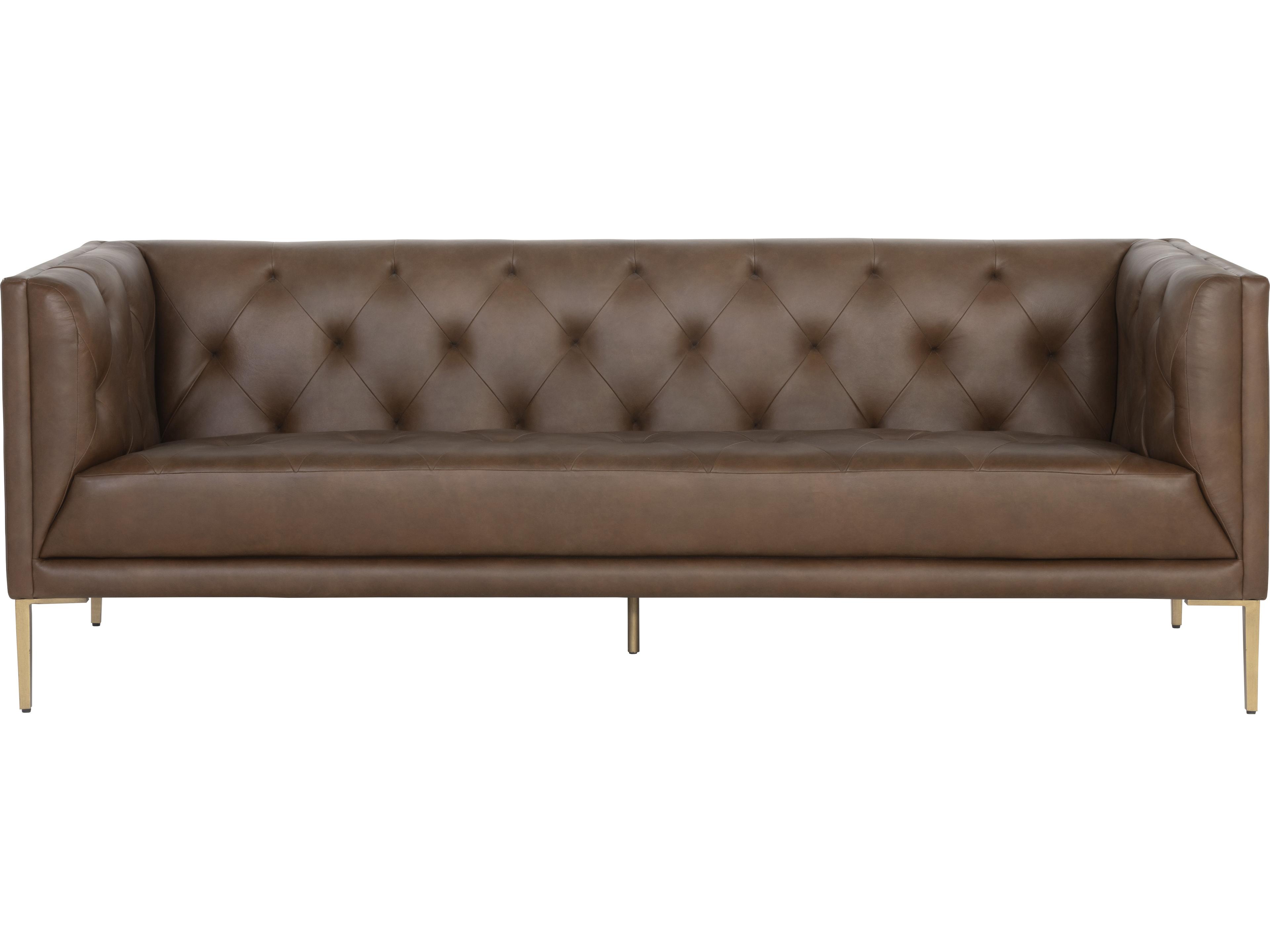 Sunpan Westin Vintage Caramel Leather Brown Upholstered Sofa
