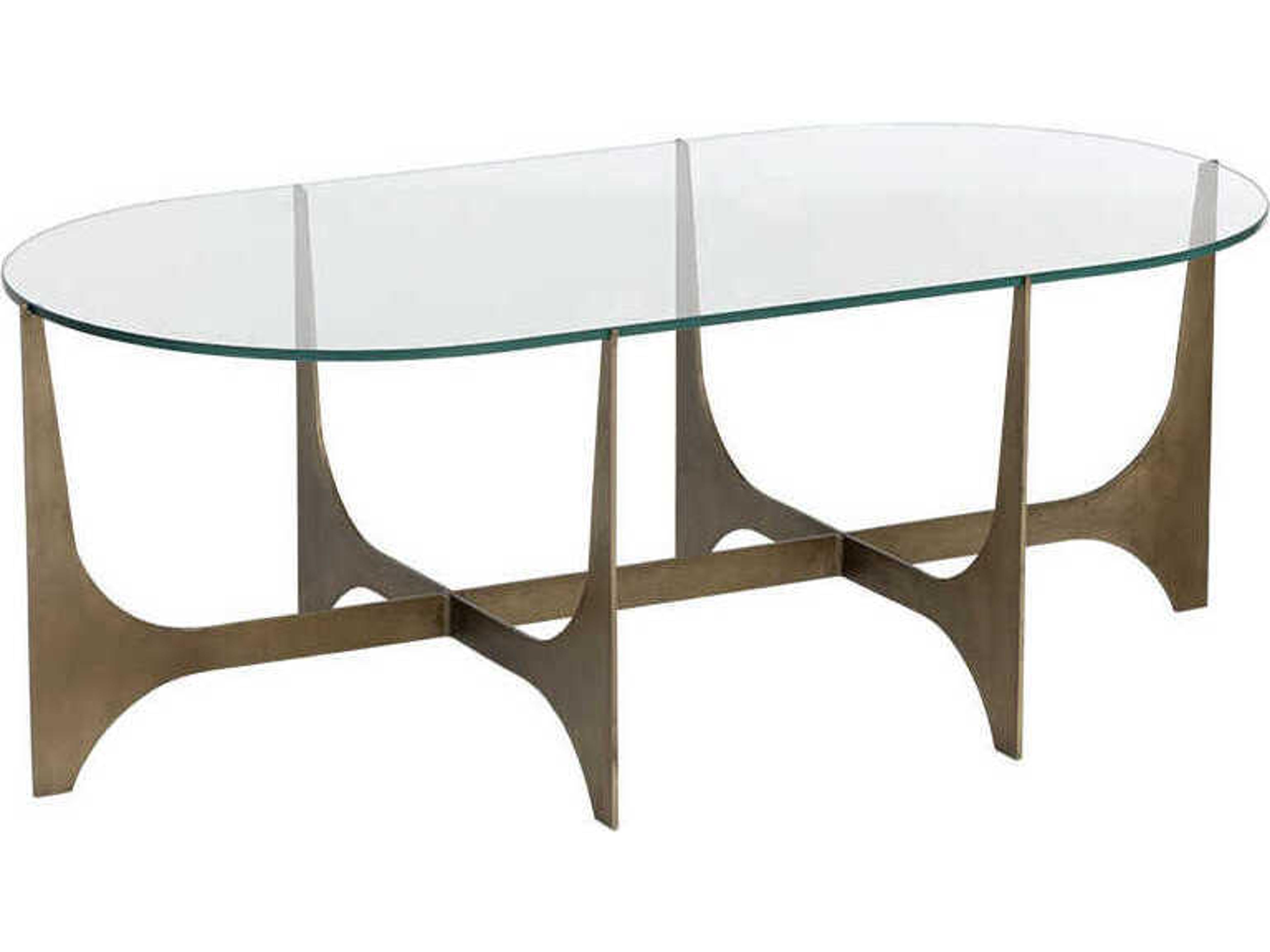 Sunpan Juliane Oval Glass Clear Antique Brass Coffee Table