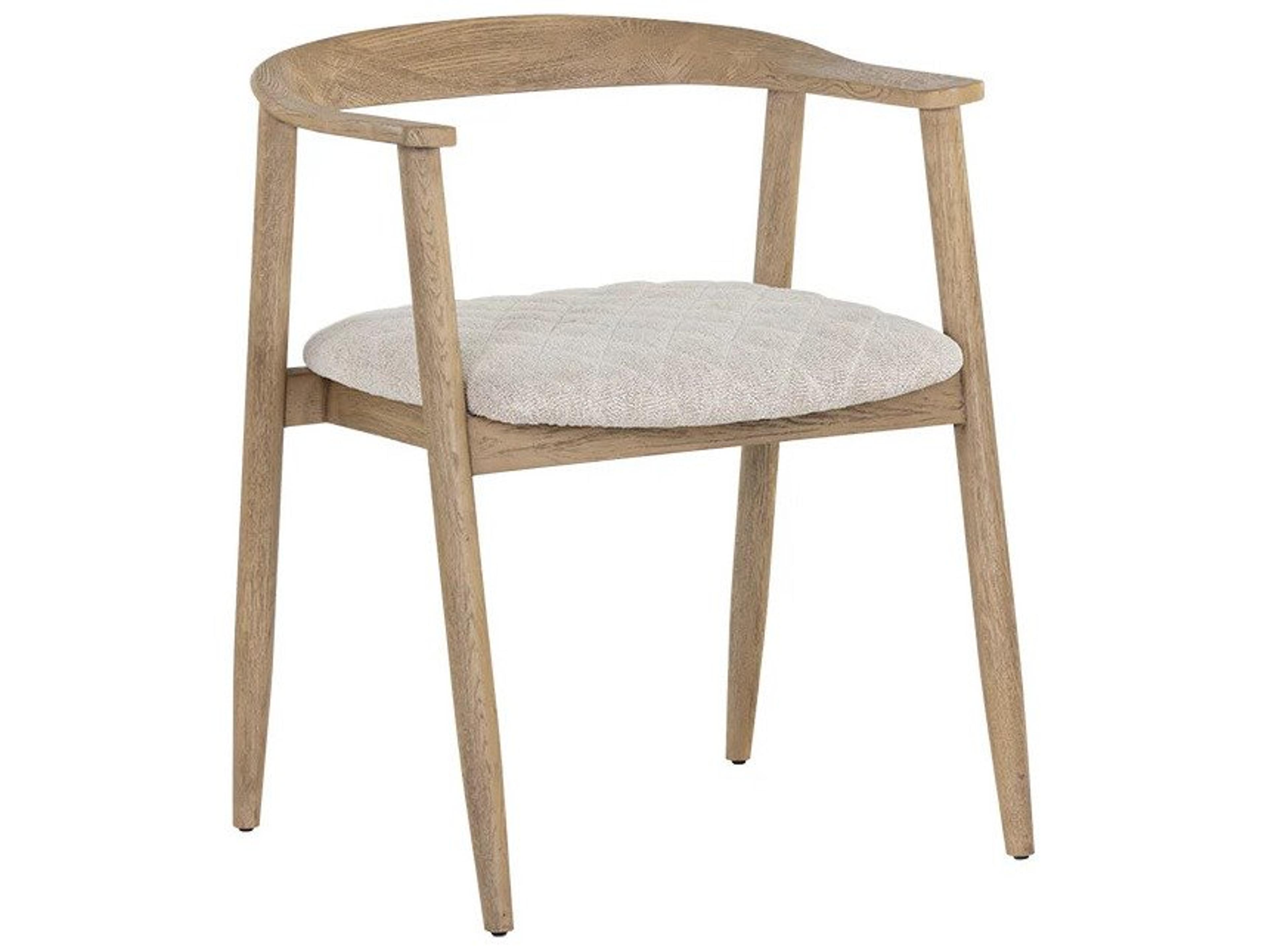 Sunpan Jeremy Oak Wood Beige Upholstered Arm Dining Chair