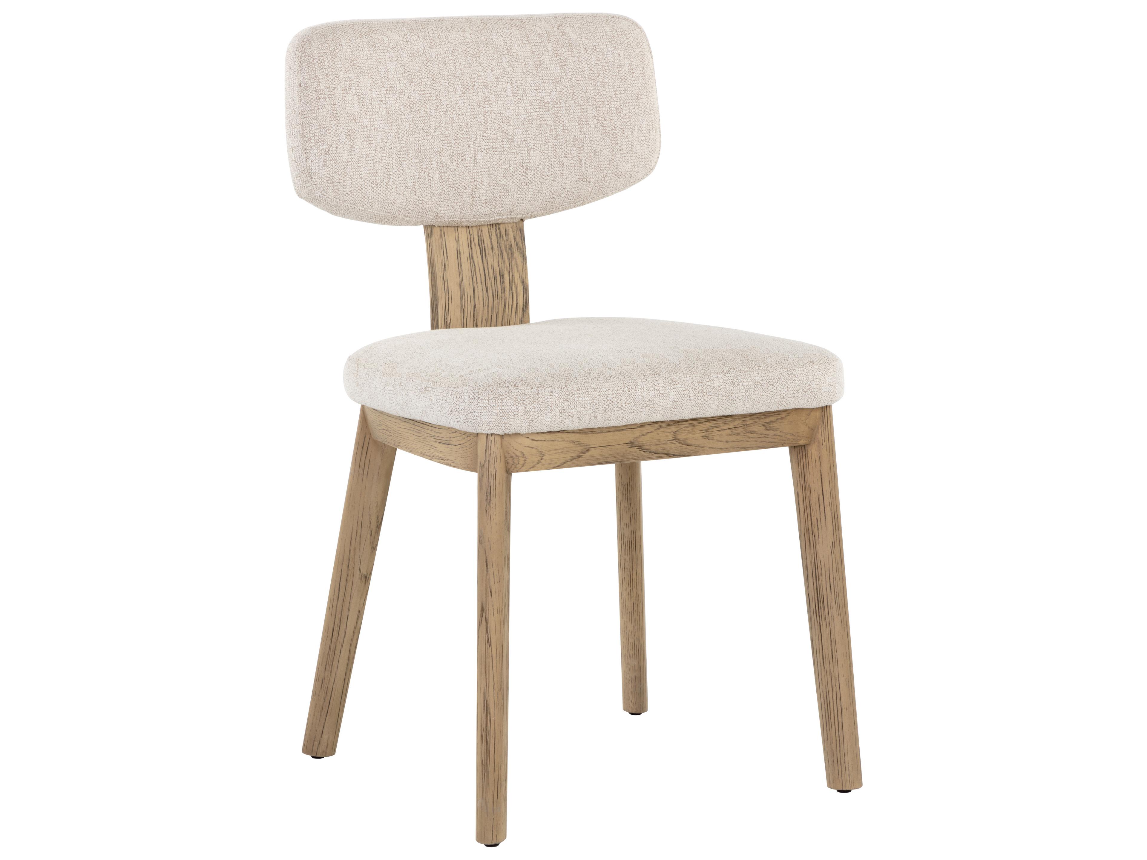 Sunpan Rickett Oak Wood Beige Upholstered Side Dining Chair