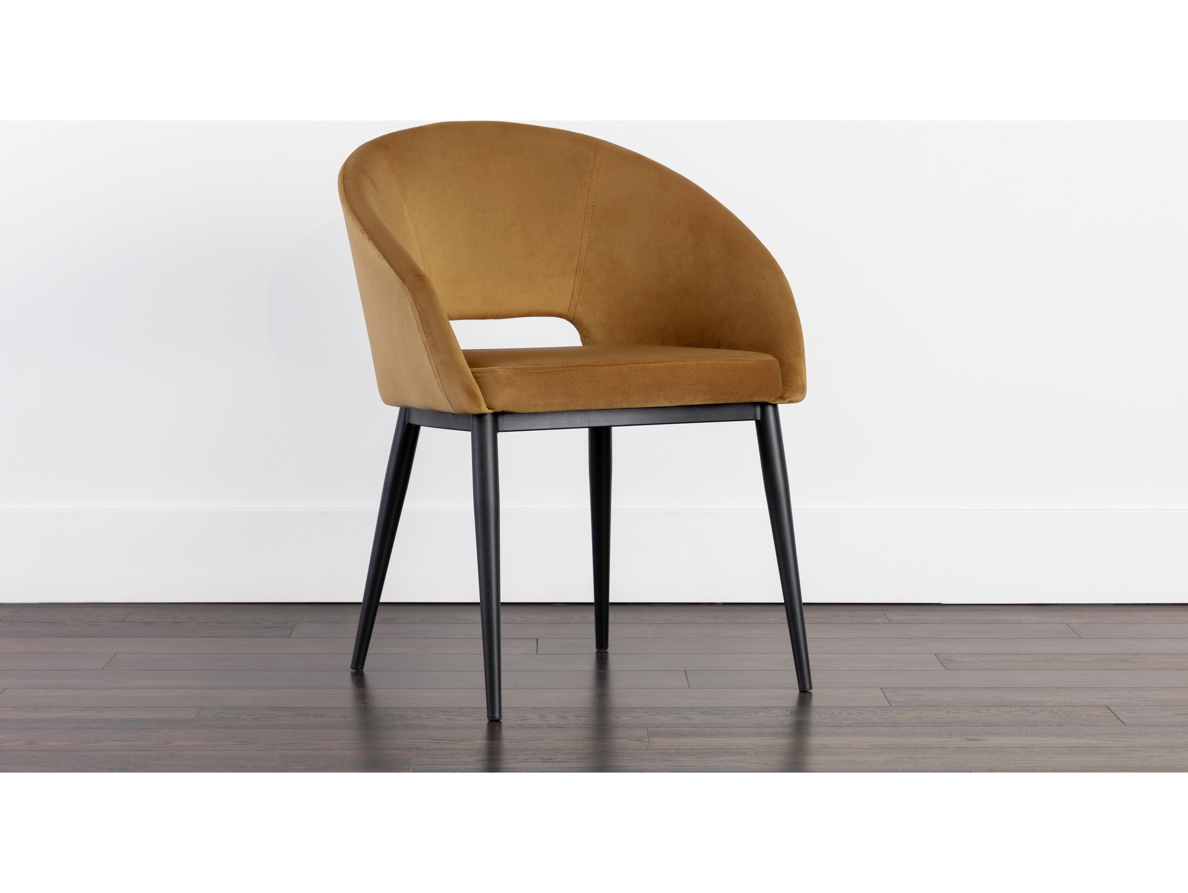 Sunpan Thatcher Gold Upholstered Arm Dining Chair