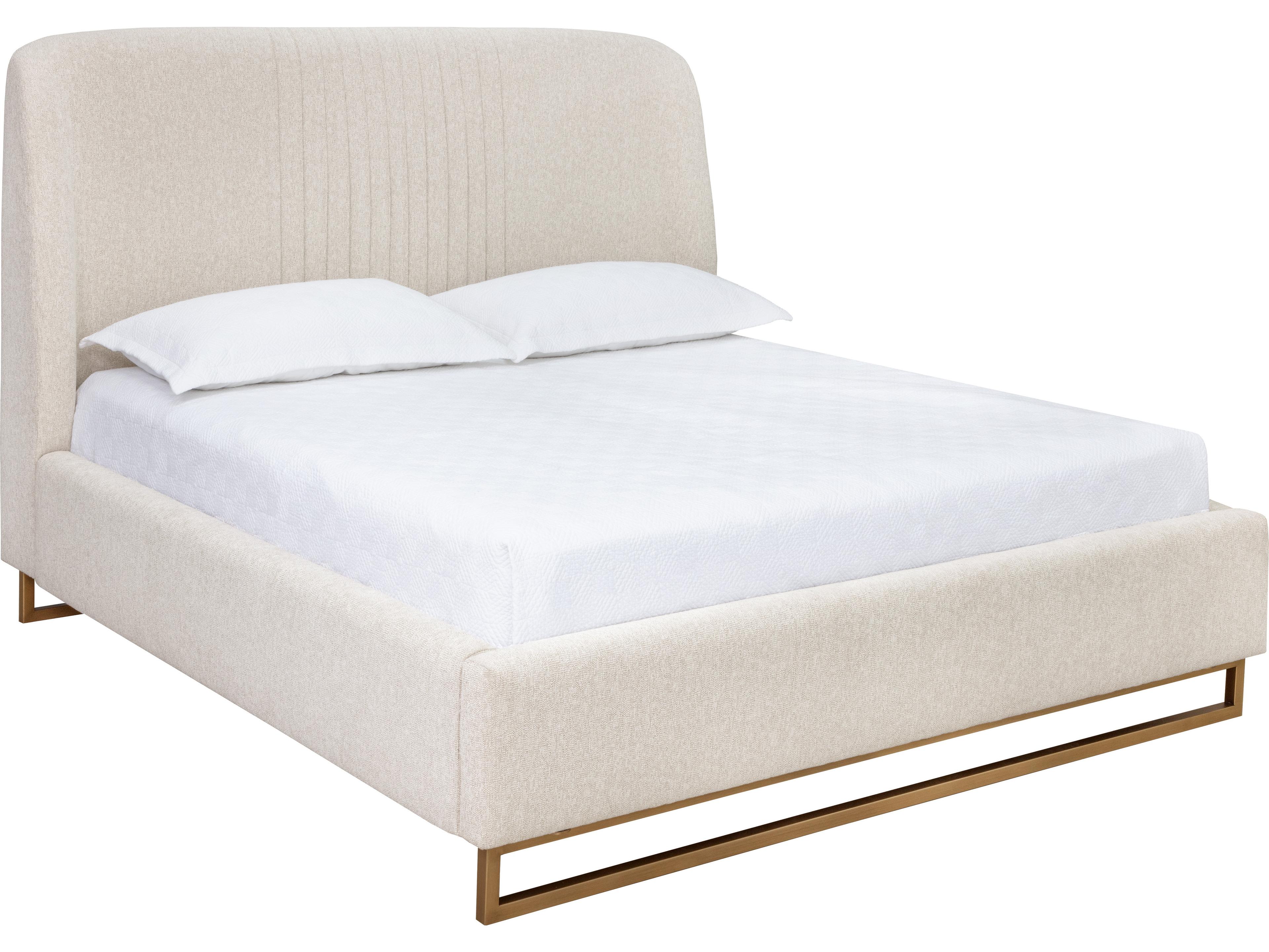 Sunpan Nevin Dove Cream Beige Upholstered King Platform Bed