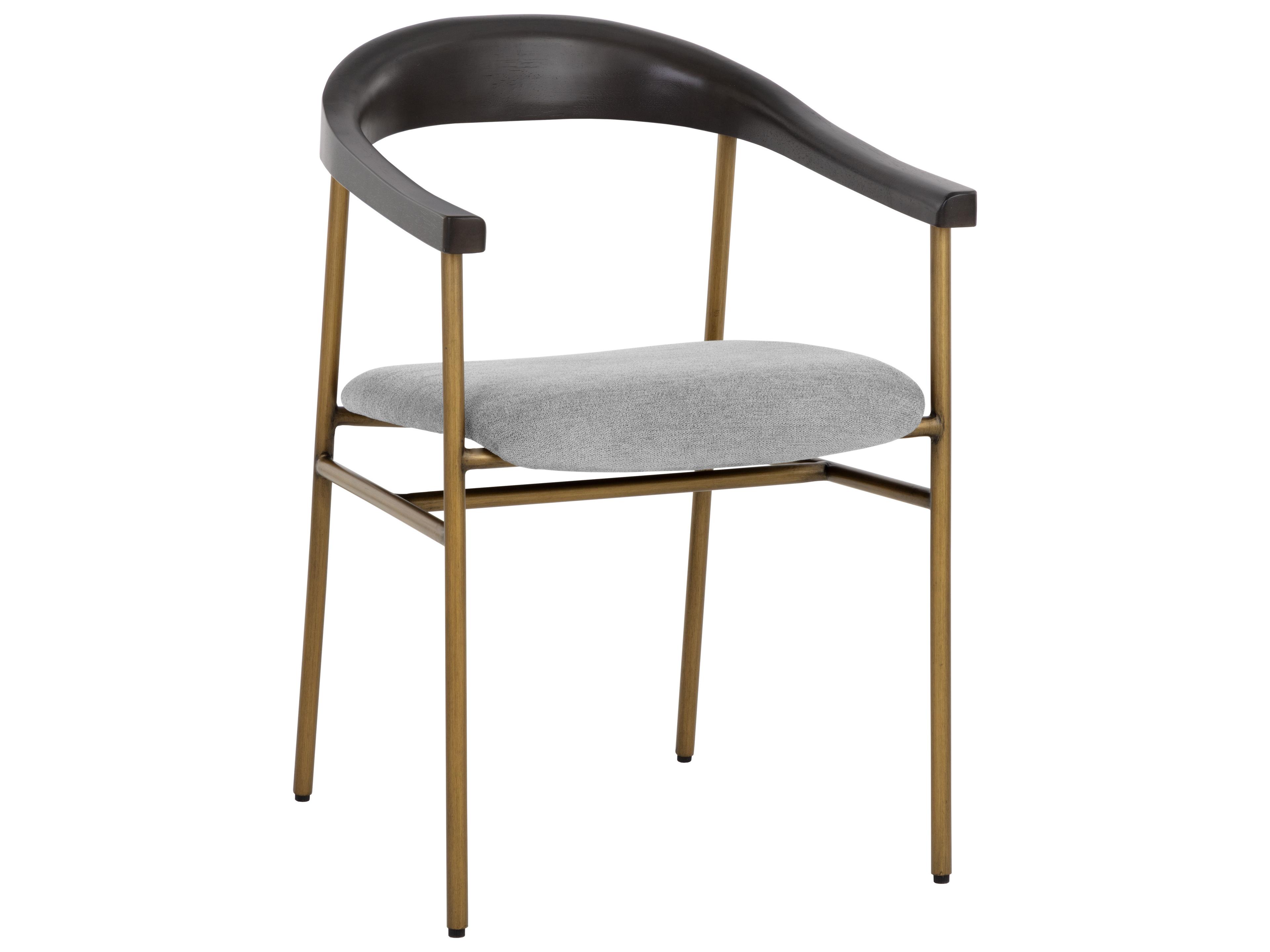 Sunpan Giorgio Rubberwood Gray Upholstered Arm Dining Chair