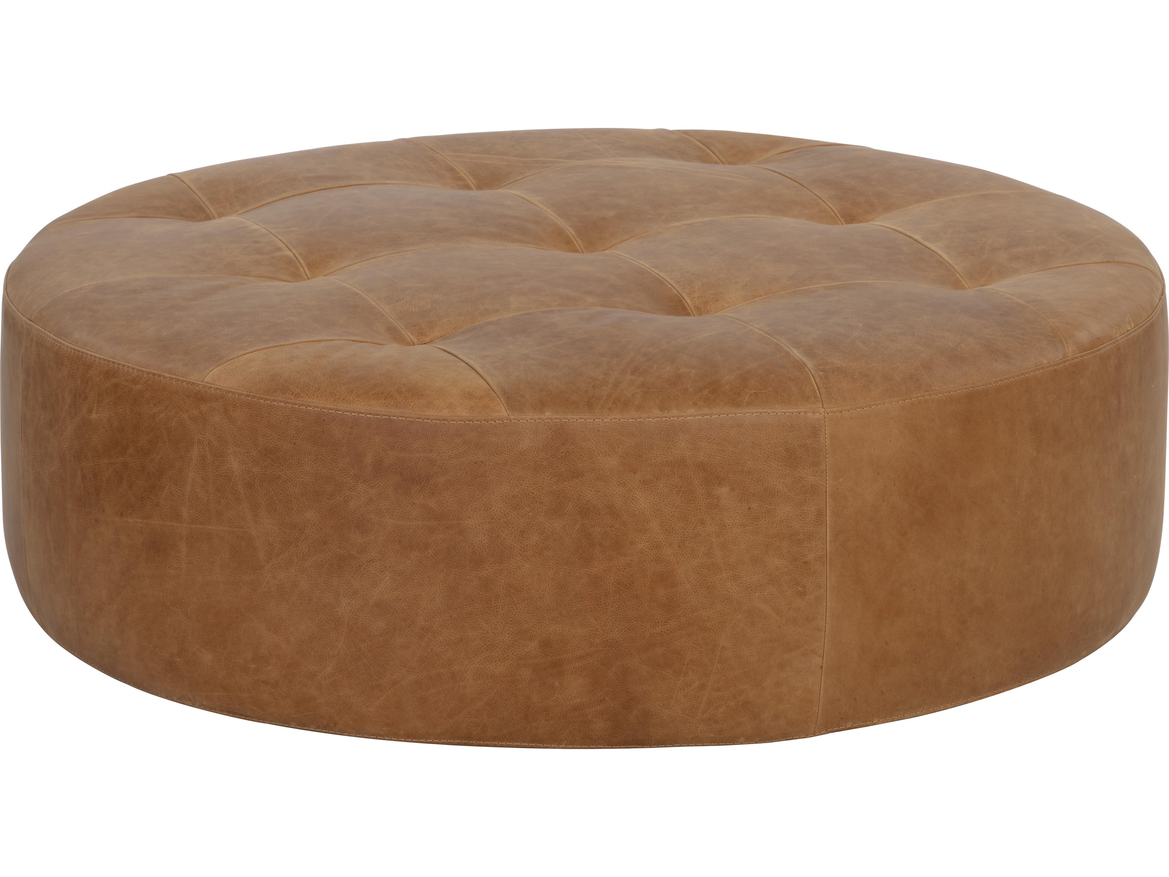 Sunpan Nilda Camel Leather Brown Upholstered Ottoman