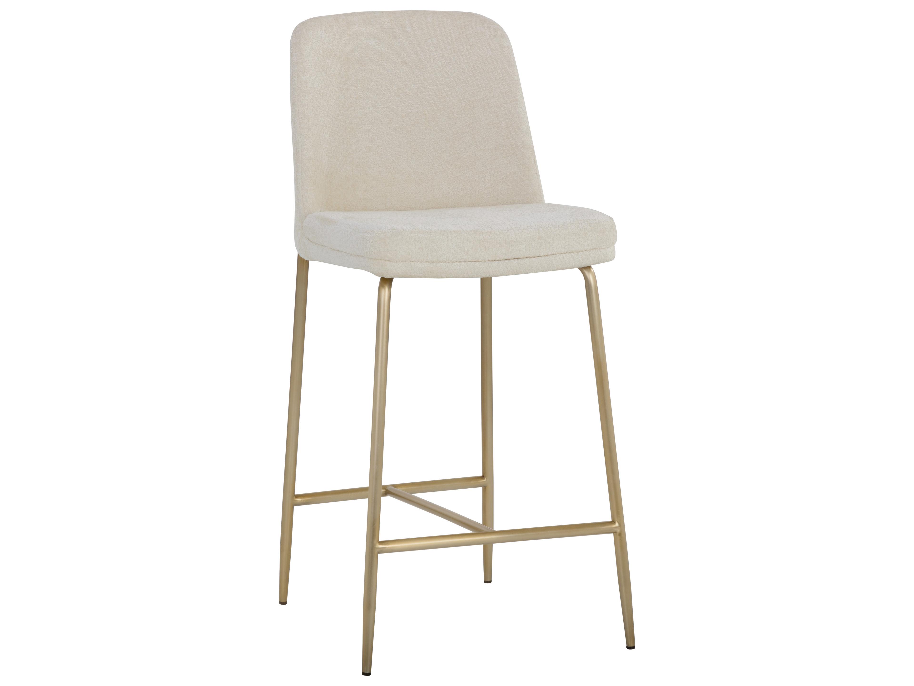 Sunpan Zeke Antique Brass Bergen Ivory Upholstered Counter Stool