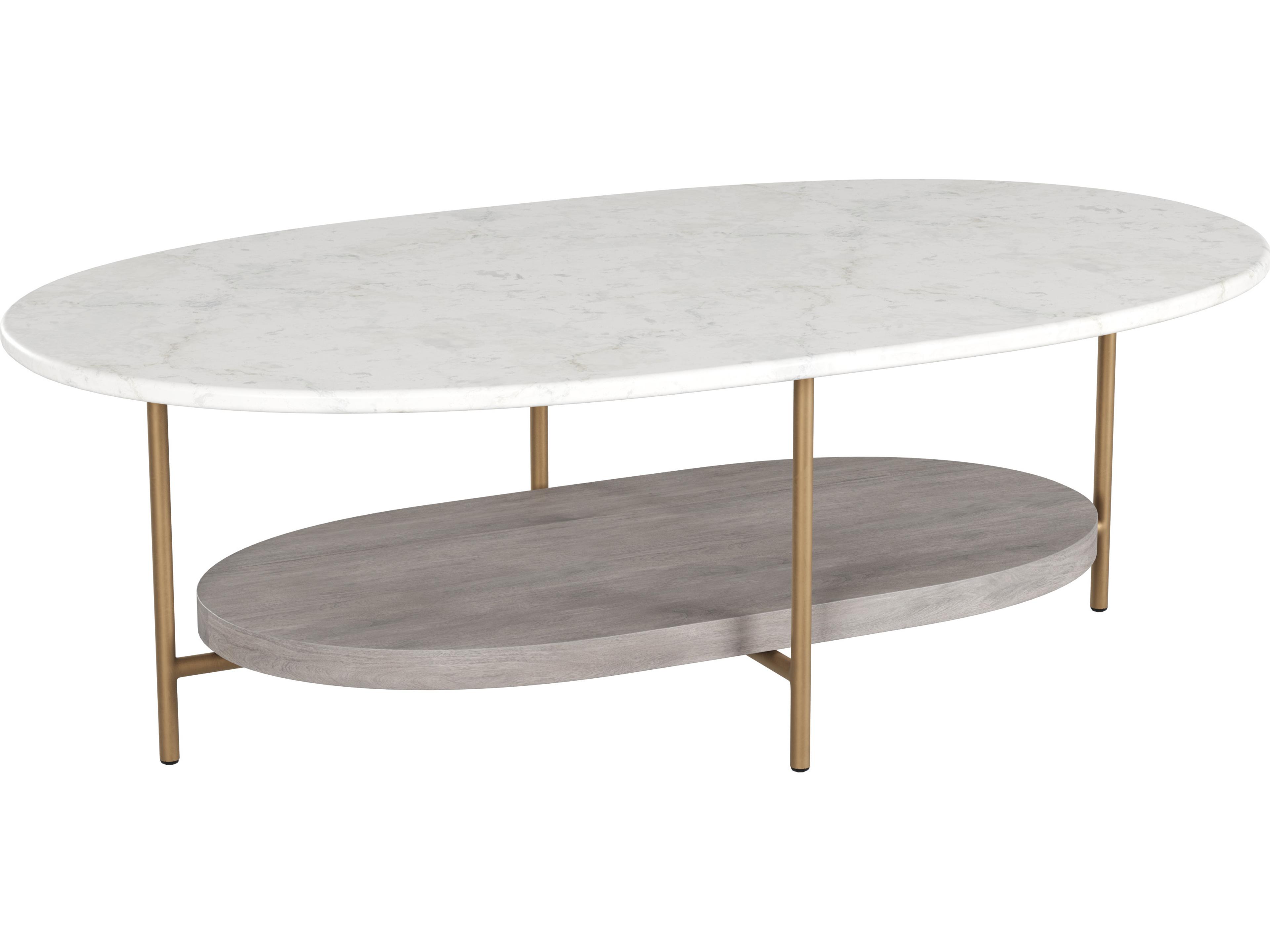 Sunpan Deja Oval Marble White Antique Brass Coffee Table