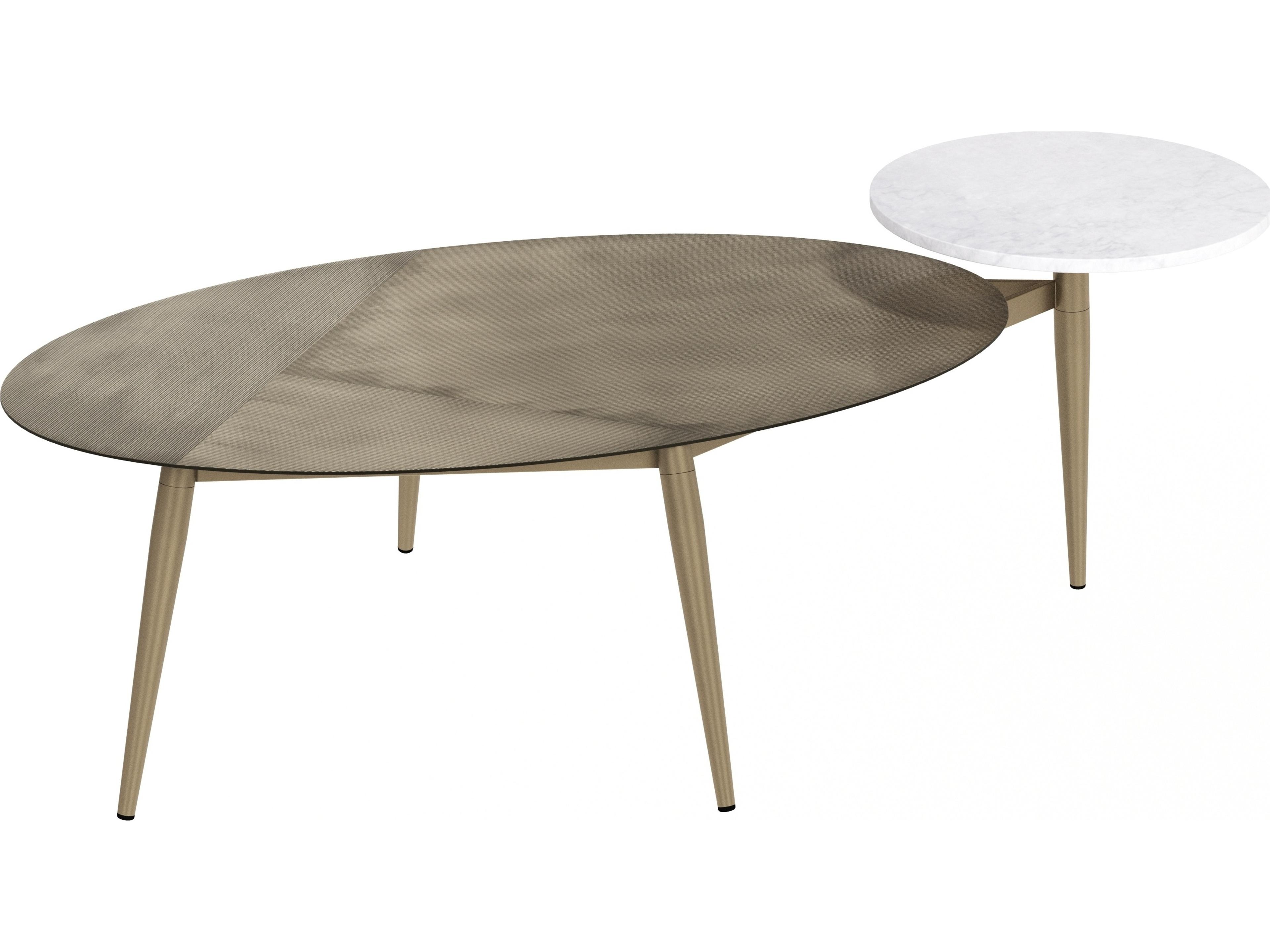 Sunpan Tuner Round Marble White Antique Brass Coffee Table